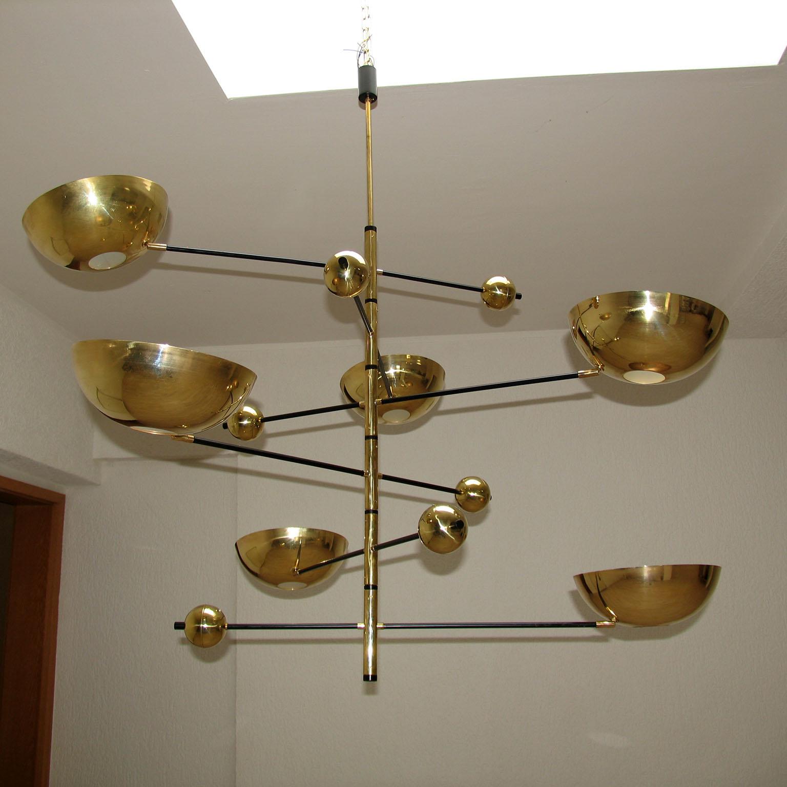 Orbital Six Arms Brass Balanced Italian Chandelier For Sale at 1stDibs