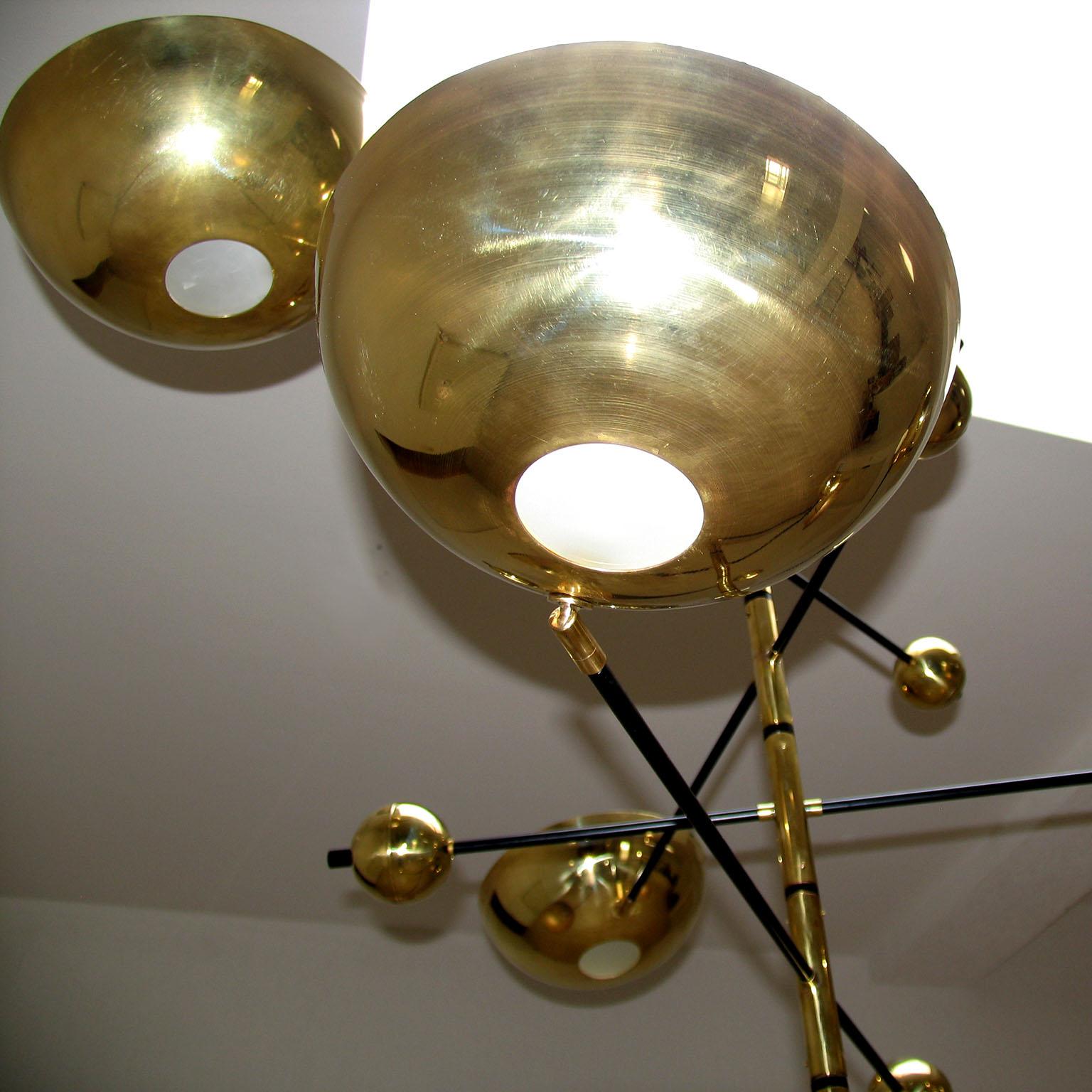 Orbital Six Arms Brass Balanced Italian Chandelier For Sale at 1stDibs