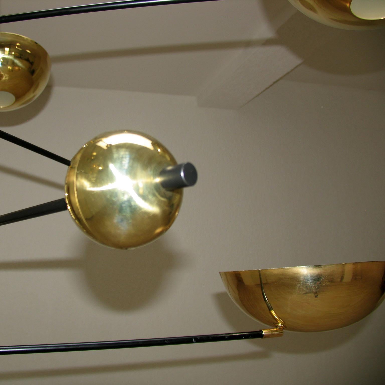 Orbital Six Arms Brass Balanced Italian Chandelier For Sale at 1stDibs