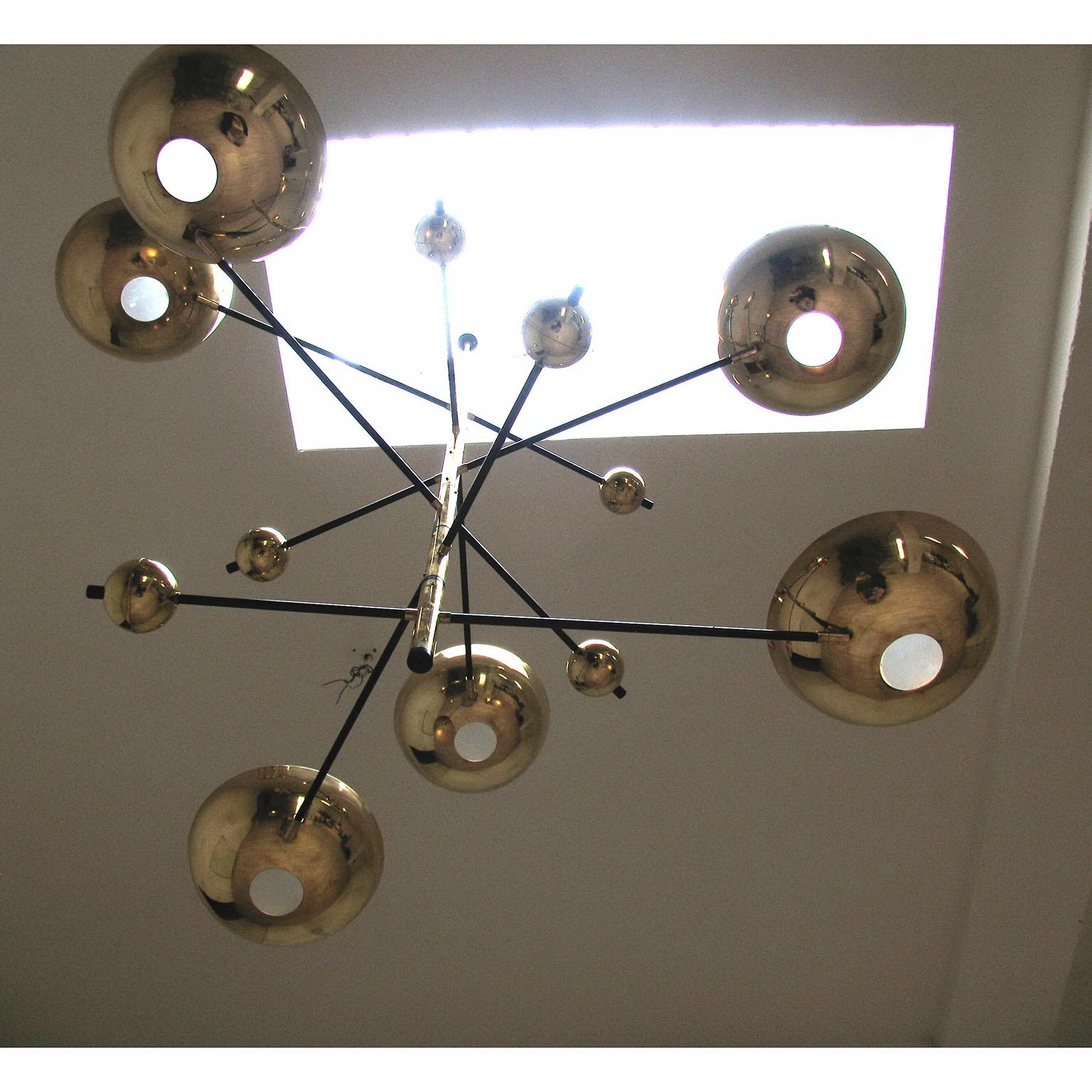 Orbital Six Arms Brass Balanced Italian Chandelier For Sale at 1stDibs