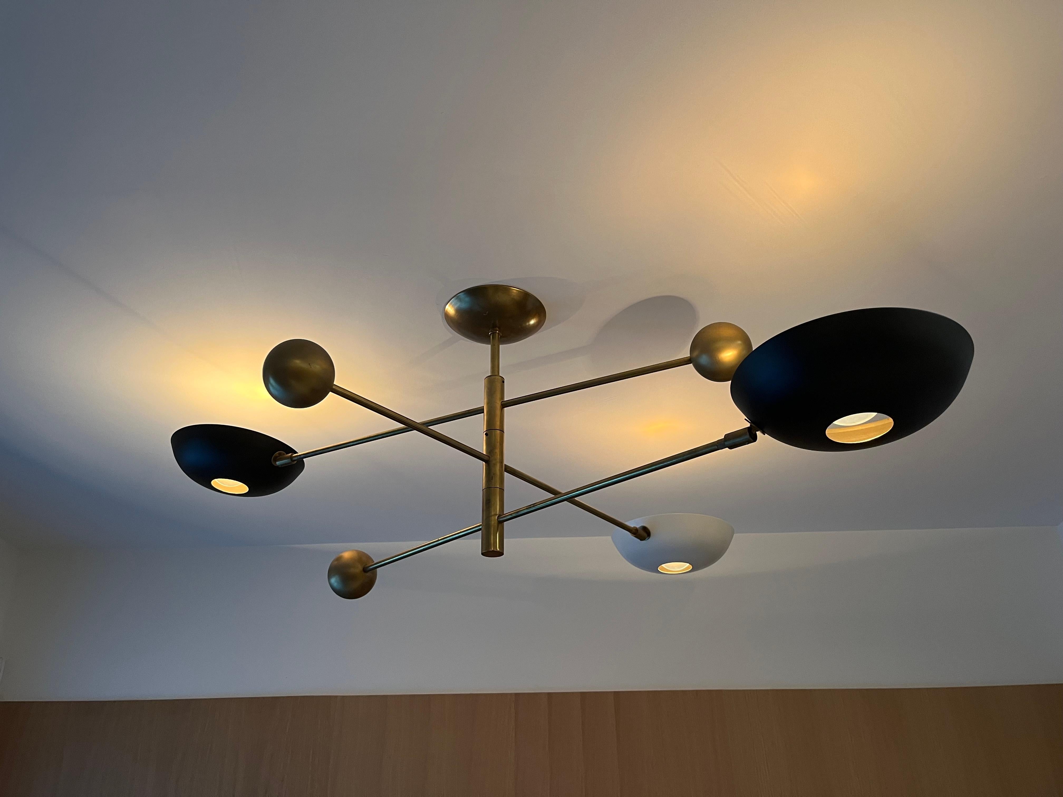 Orbitale Brass Chandelier 3 Rotating Balanced Arms In Good Condition For Sale In Miami, FL