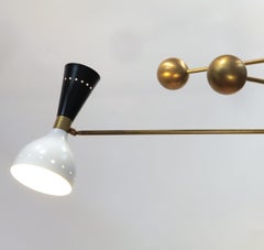 Orbitale Brass Chandelier 3 Rotating Balanced Arms, Ivory Black Twin Shades