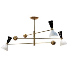 Orbitale Brass Chandelier 3 Rotating Balanced Arms, Ivory Black Twin Shades