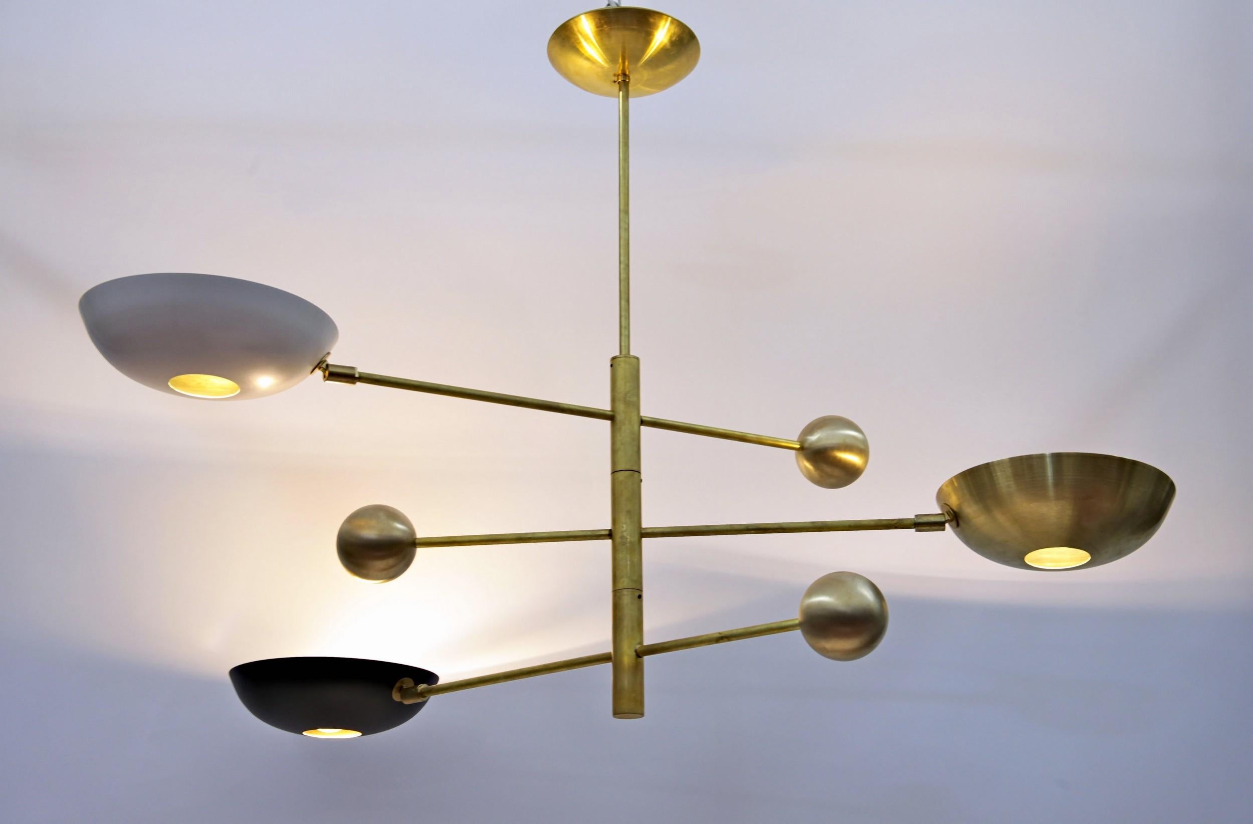 Contemporary Orbitale Brass Chandelier 3 Rotating Balanced Arms, 120 cm 48 inches diameter For Sale