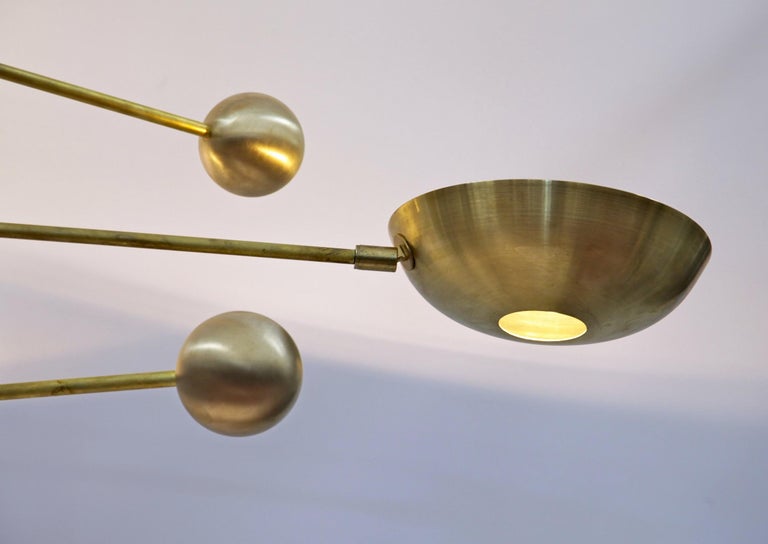 Patinated Orbitale Brass Chandelier 3 Rotating Balanced Arms, 120 cm 48 inches diameter For Sale