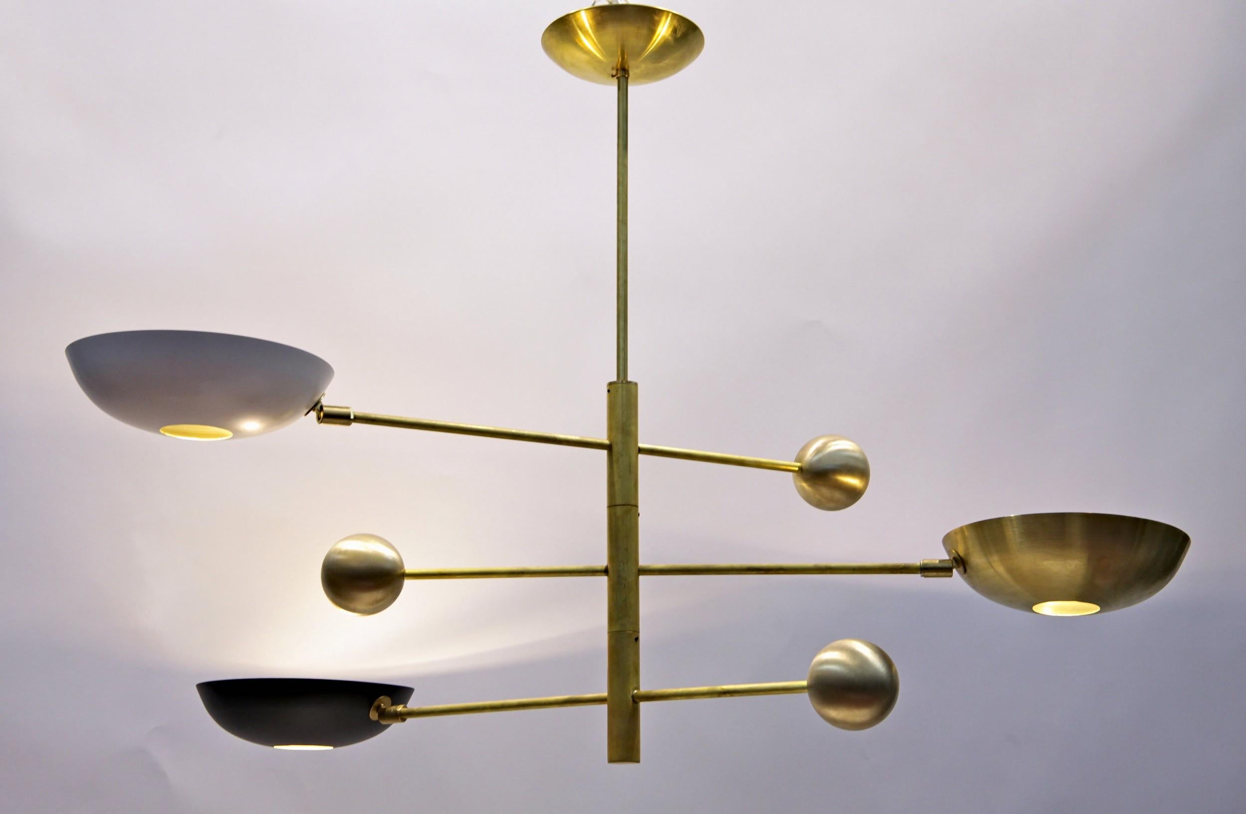 Mid-Century Modern Orbitale Brass Chandelier 3 Rotating Balanced Arms, 120 cm 48 inches diameter For Sale