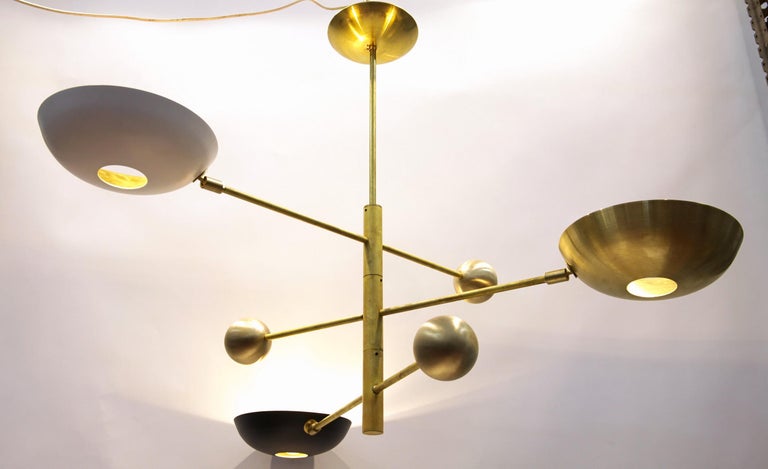 Contemporary Orbitale Brass Chandelier 3 Rotating Balanced Arms, 120 cm 48 inches diameter For Sale