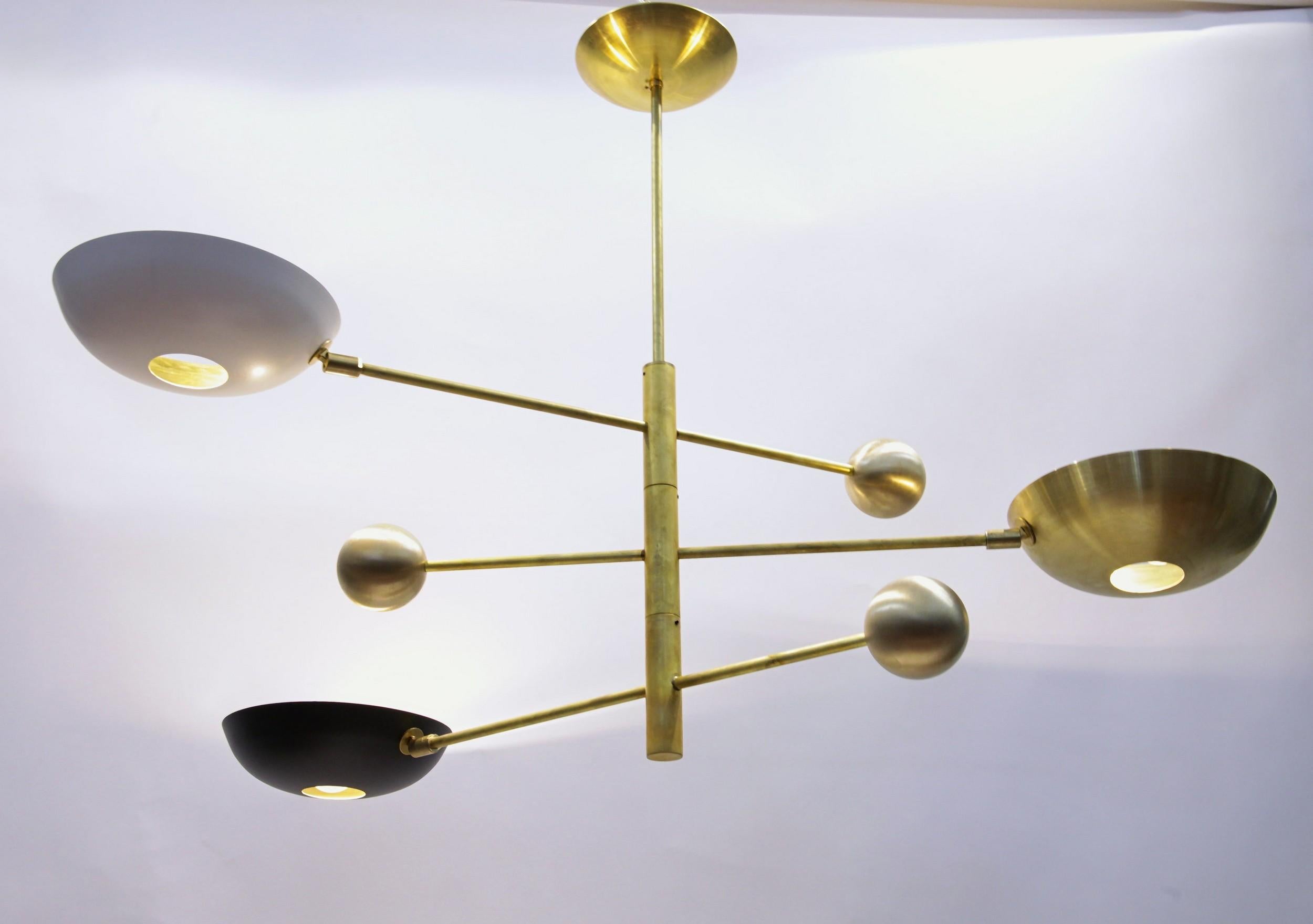 Patinated Orbitale Brass Chandelier 3 Rotating Balanced Arms, 120 cm 48 inches diameter For Sale