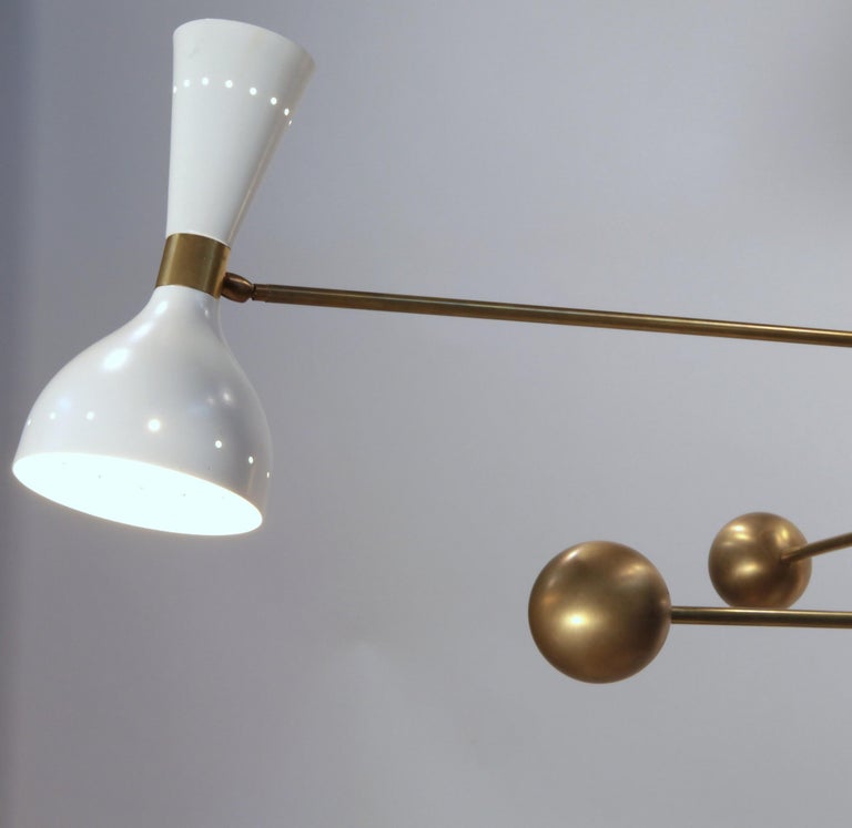 Orbitale Brass Chandelier 3 Rotating Balanced Arms, Stilnovo Style, Twin Shades For Sale 9
