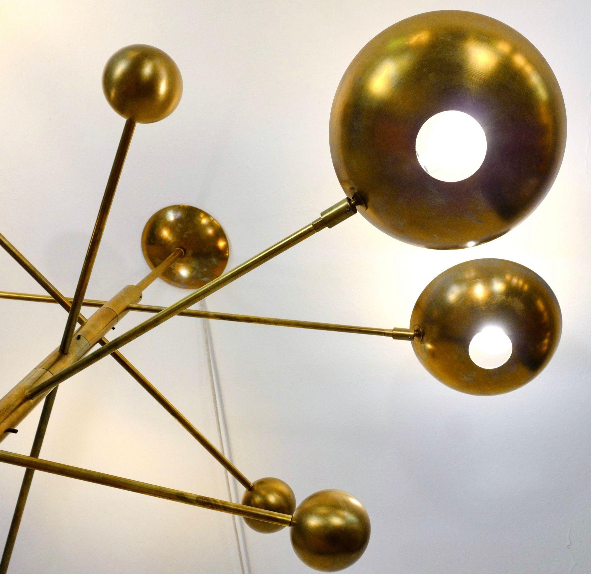 Orbitale Brass Chandelier 5 Rotating Balanced Arms, All Brass and Natural Patina For Sale 8