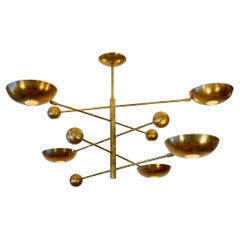 Orbitale Brass Chandelier 5 Rotating Balanced Arms, All Brass and Natural Patina