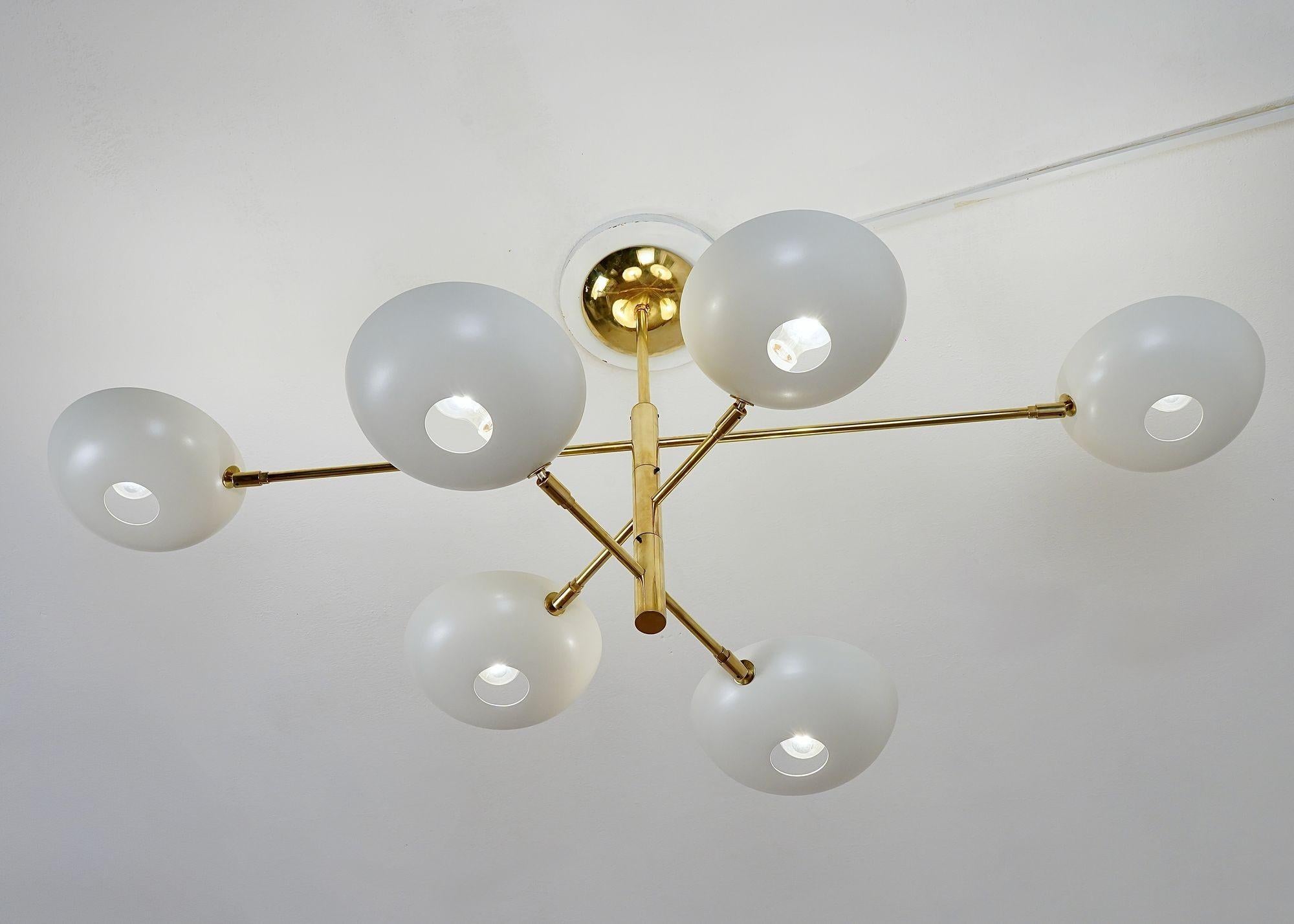 Orbitale Doppio, lampadario a 6 bracci rotanti in ottone, design di Silvio Piattelli in vendita 3