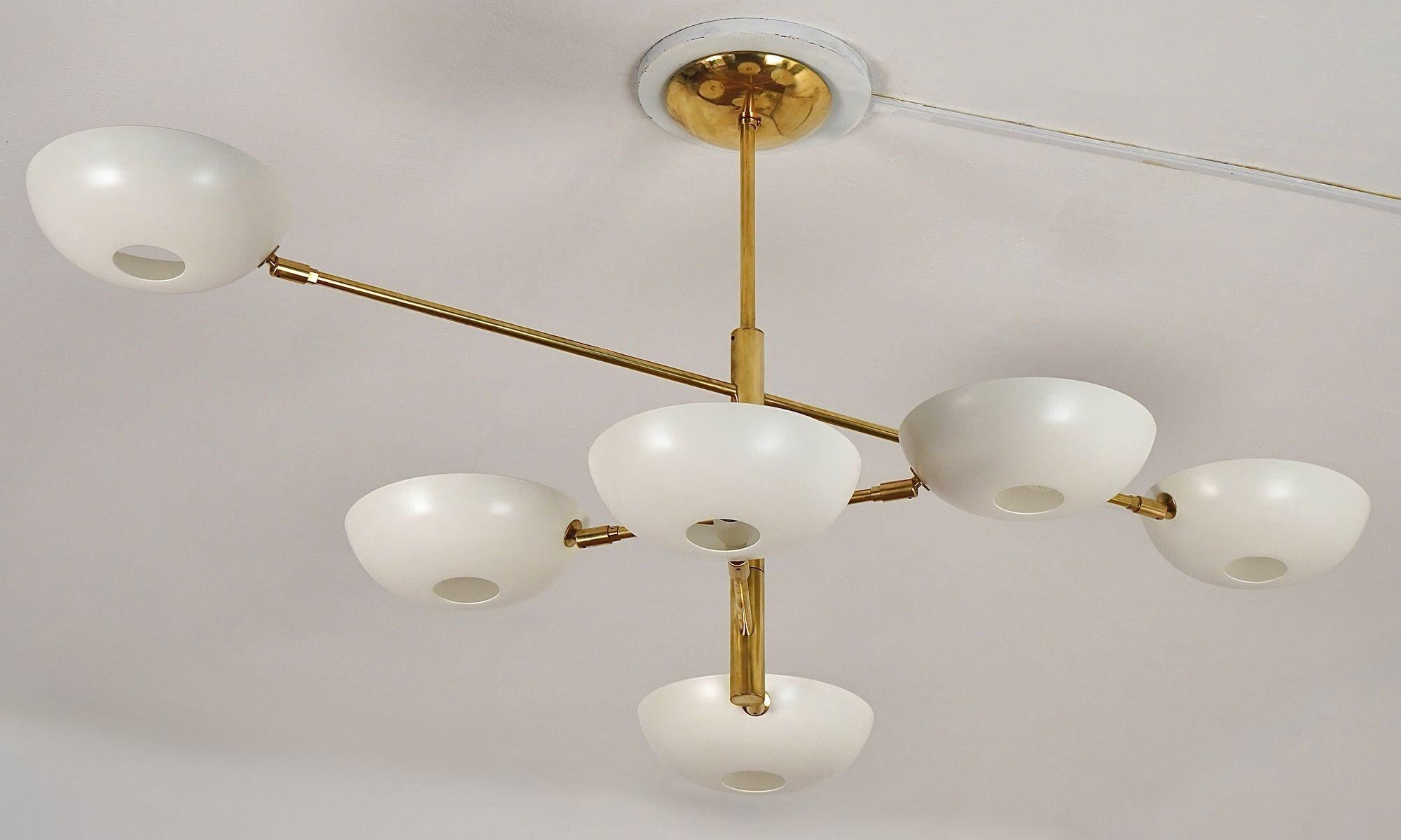 Orbitale Doppio, lampadario a 6 bracci rotanti in ottone, design di Silvio Piattelli in vendita 6