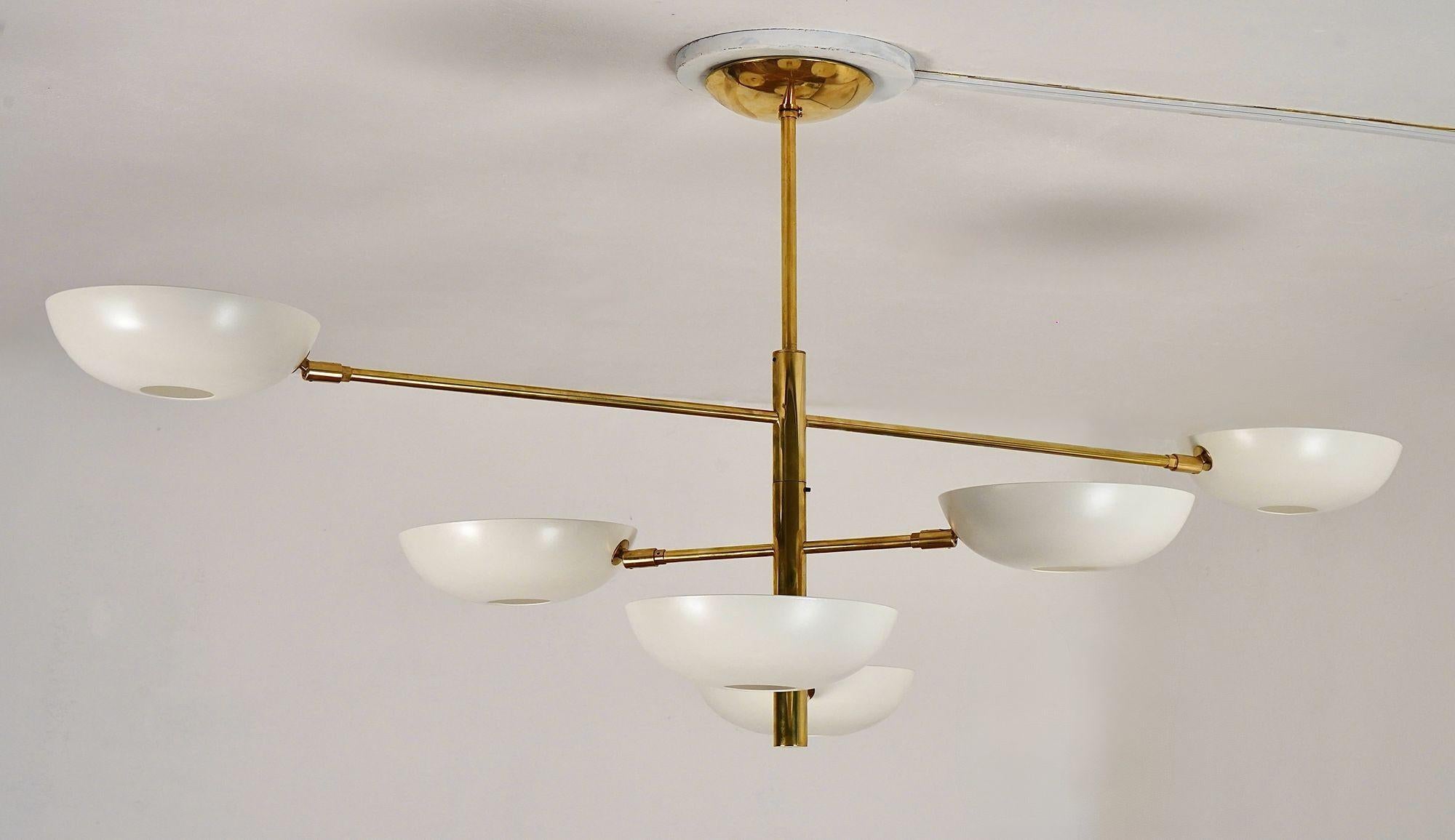 Orbitale Doppio, lampadario a 6 bracci rotanti in ottone, design di Silvio Piattelli in vendita 7