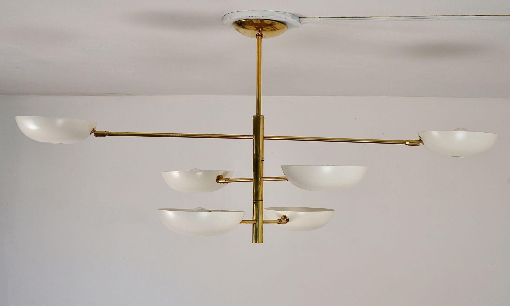 Orbitale Doppio, lampadario a 6 bracci rotanti in ottone, design di Silvio Piattelli in vendita 8