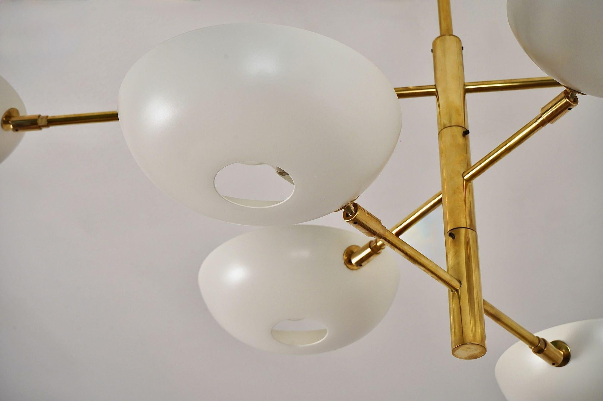 Orbitale Doppio, lampadario a 6 bracci rotanti in ottone, design di Silvio Piattelli in vendita 12