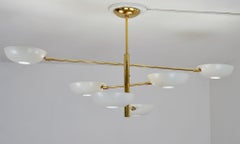 Orbitale Doppio, 6 Rotating Arms Brass Chandelier, design by Silvio Piattelli