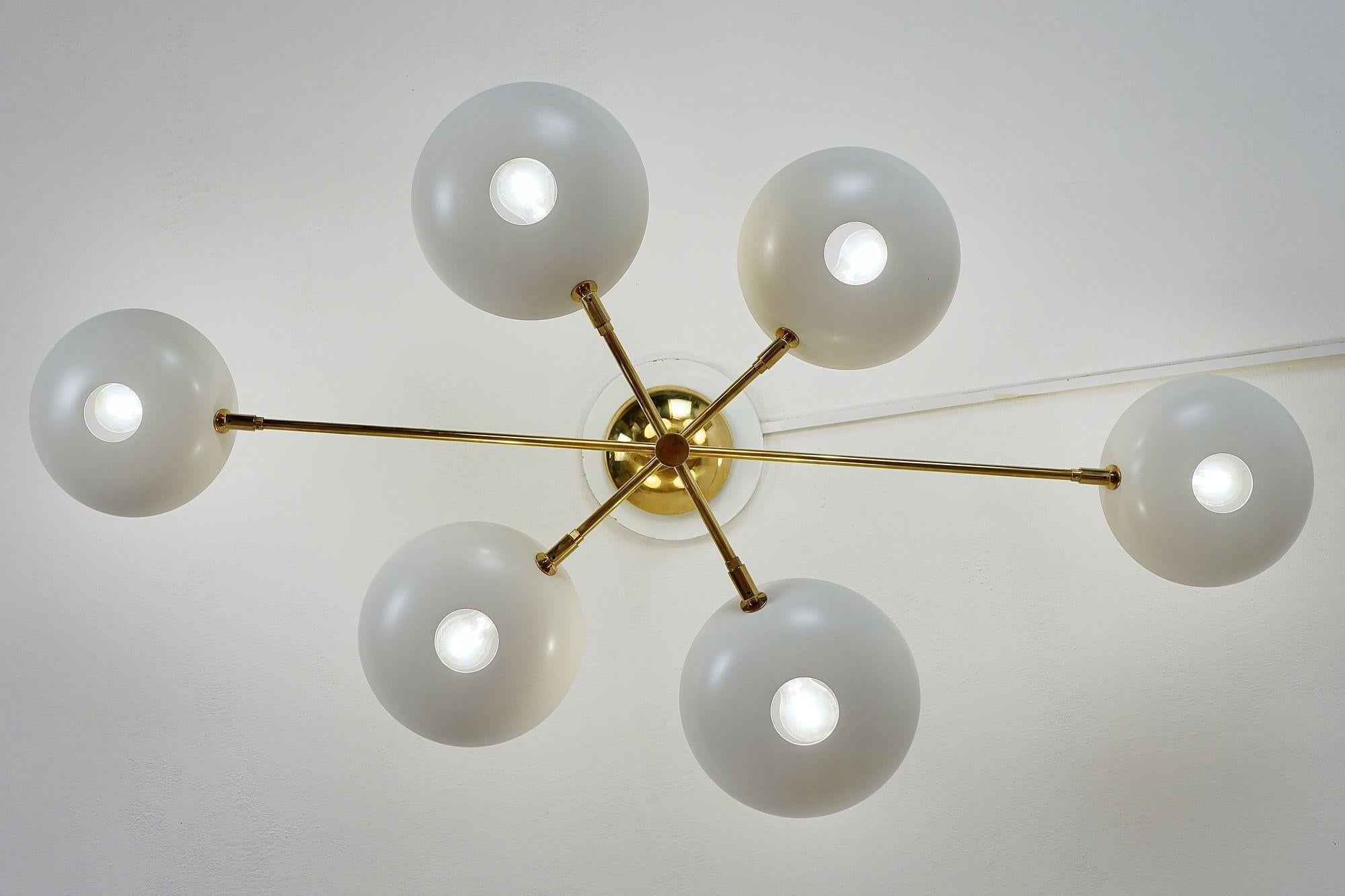 Mid-Century moderno Orbitale Doppio, lampadario a 6 bracci rotanti in ottone, design di Silvio Piattelli in vendita