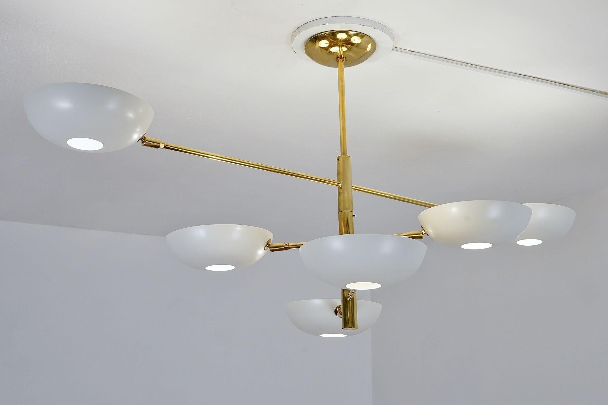 Italiano Orbitale Doppio, lampadario a 6 bracci rotanti in ottone, design di Silvio Piattelli in vendita