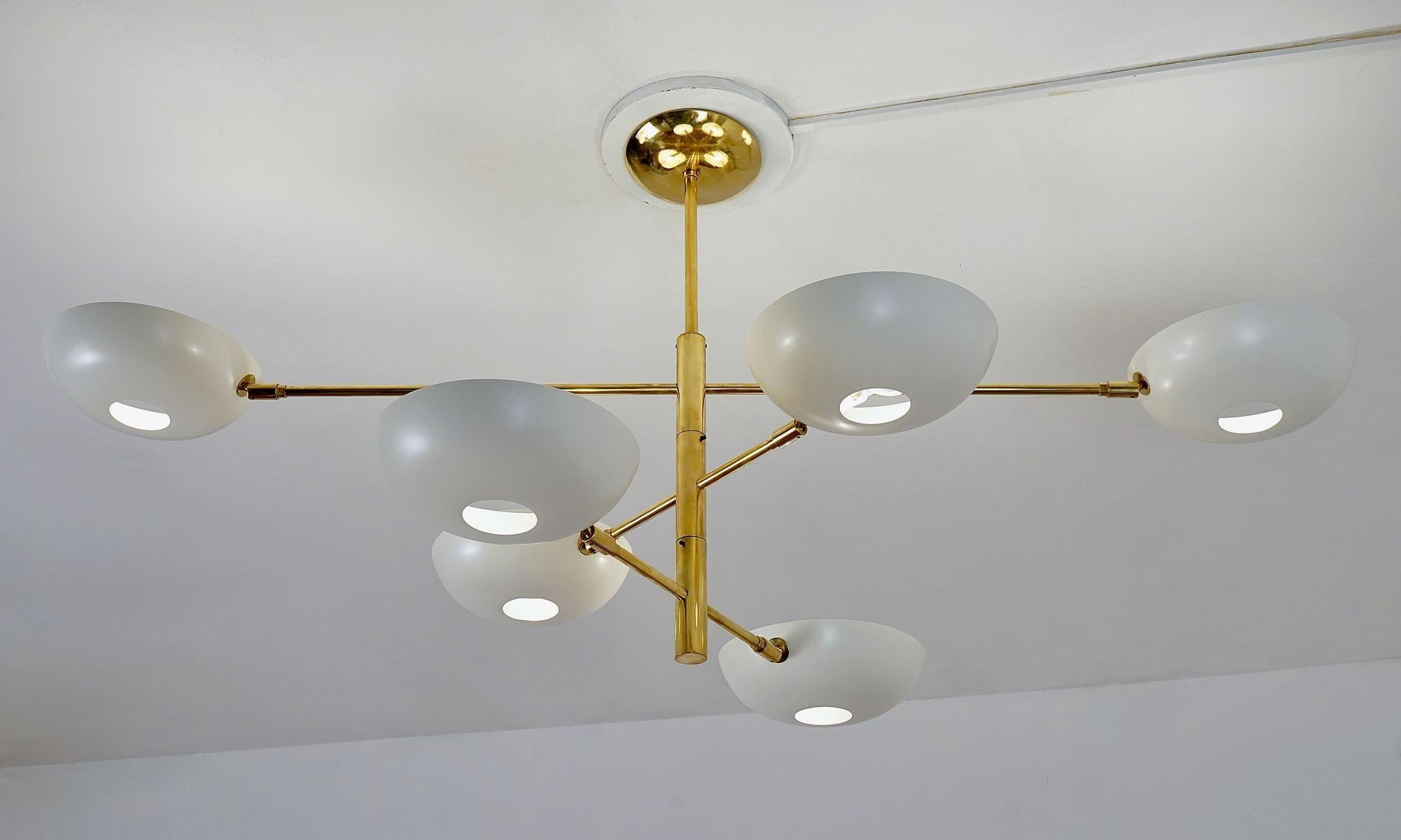 XXI secolo e contemporaneo Orbitale Doppio, lampadario a 6 bracci rotanti in ottone, design di Silvio Piattelli in vendita