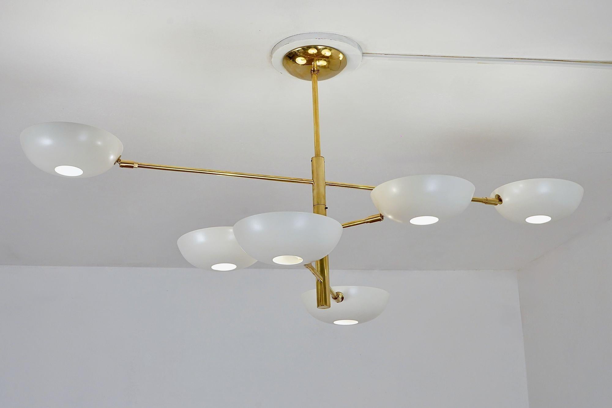 Ottone Orbitale Doppio, lampadario a 6 bracci rotanti in ottone, design di Silvio Piattelli in vendita