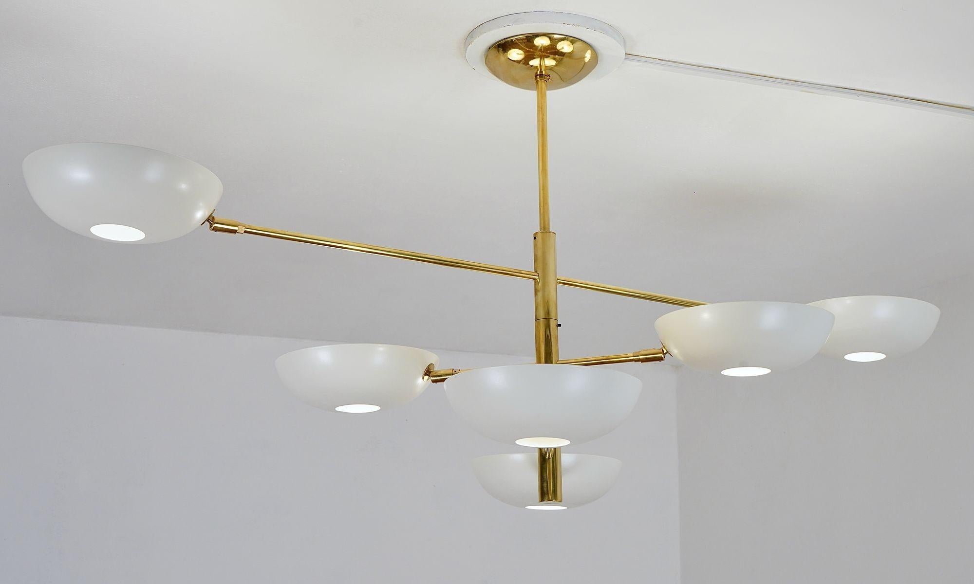 Orbitale Doppio, lampadario a 6 bracci rotanti in ottone, design di Silvio Piattelli in vendita 2
