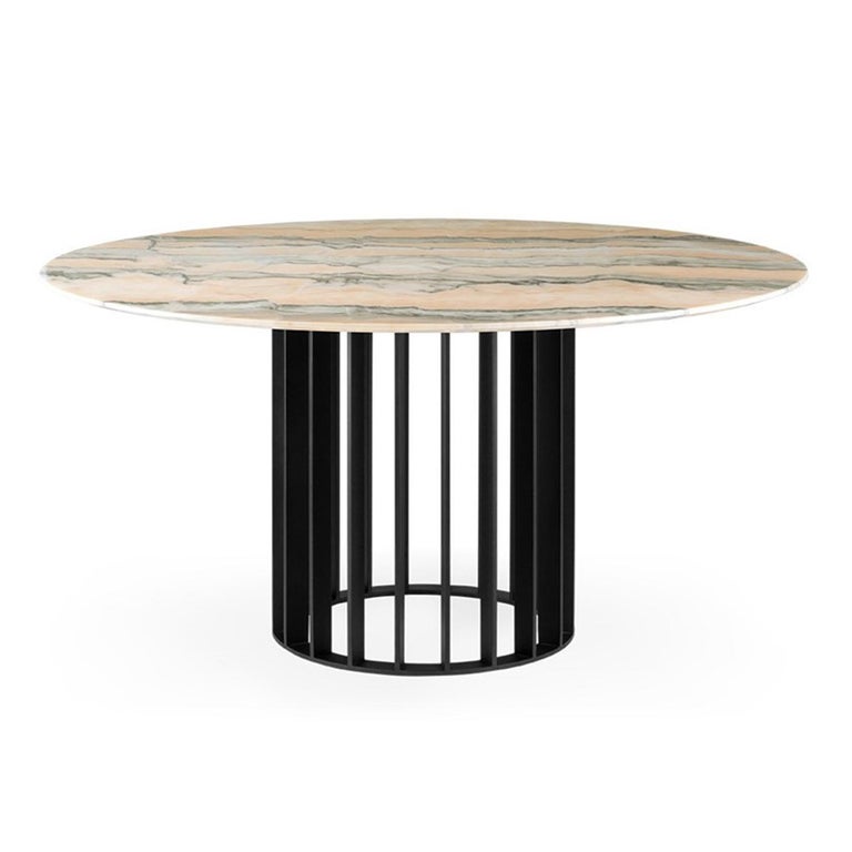 Orbiter, Contemporary Round Dining Table with Black Metal ...