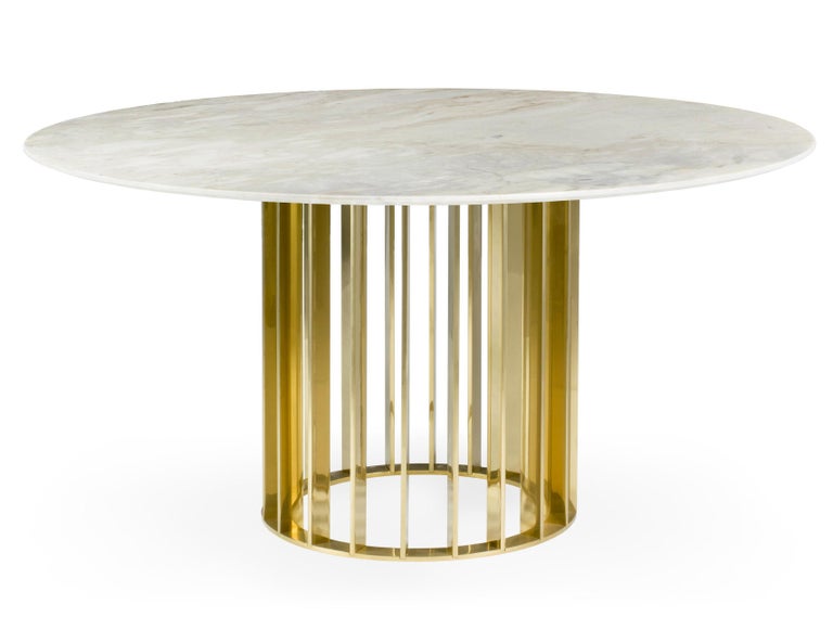 Orbiter, Contemporary Round Dining Table with Gold Base ...
