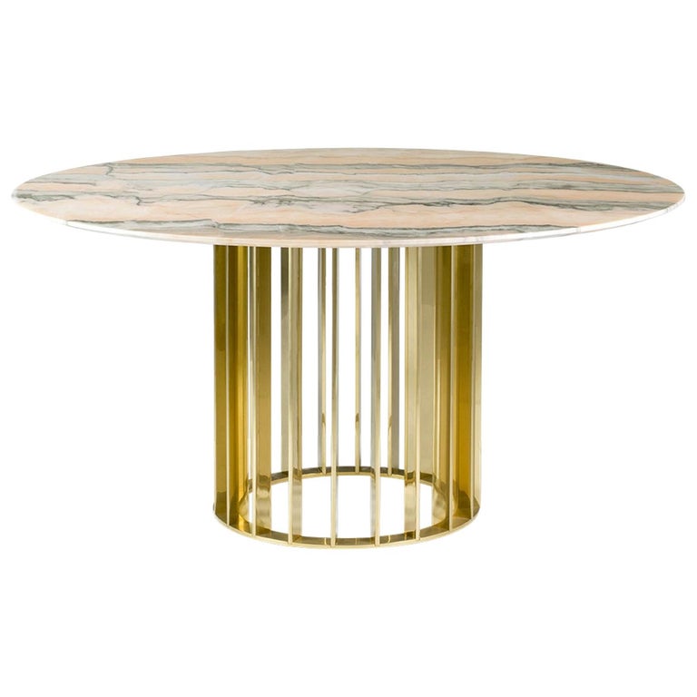 Orbiter Contemporary Round Dining Table With Gold Base And Marble Orbiter Contemporary Round Dining Table With Gold Base And Marble Top For