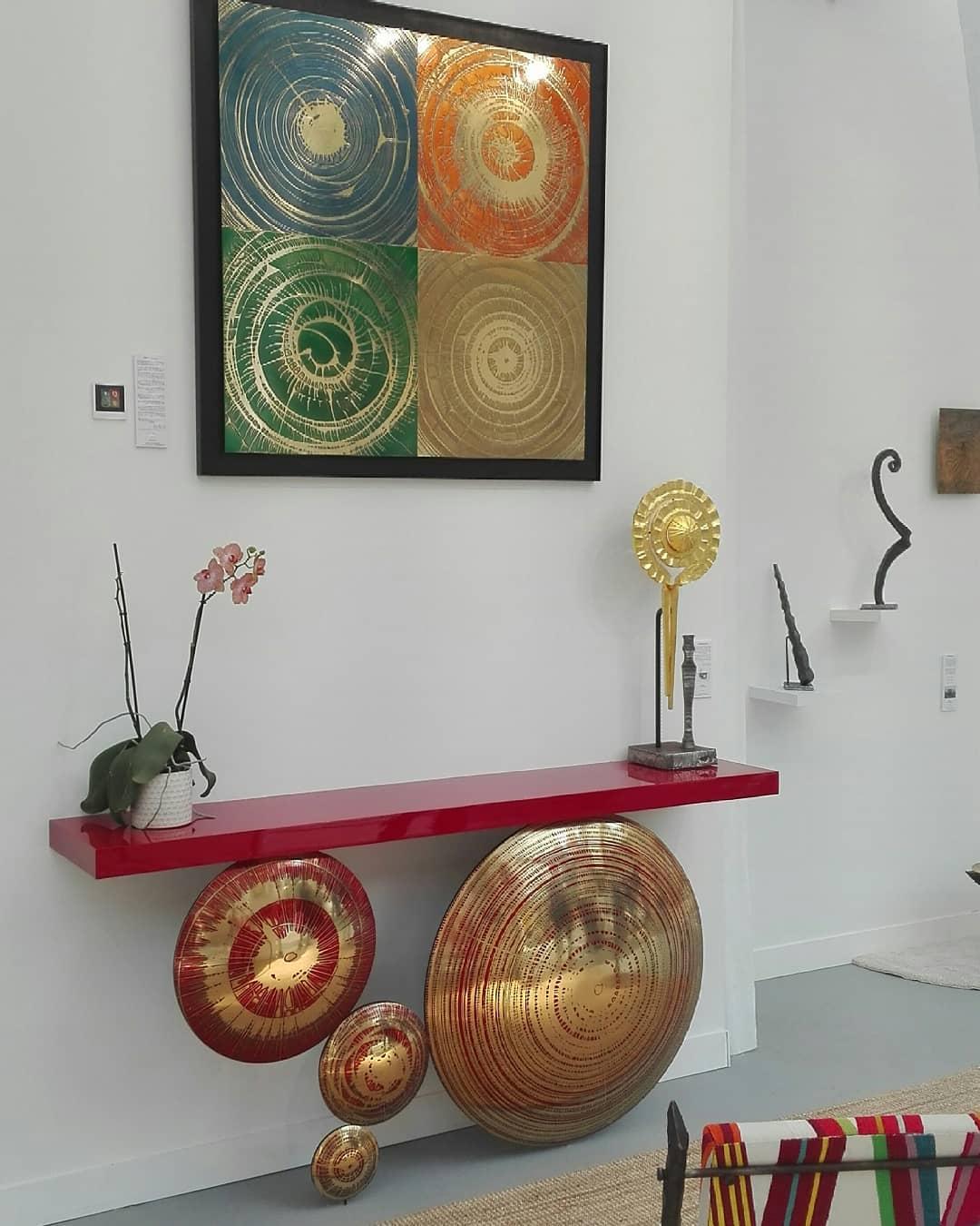 Hammered Orbiting Planets Console, Franck Chartrain, France For Sale