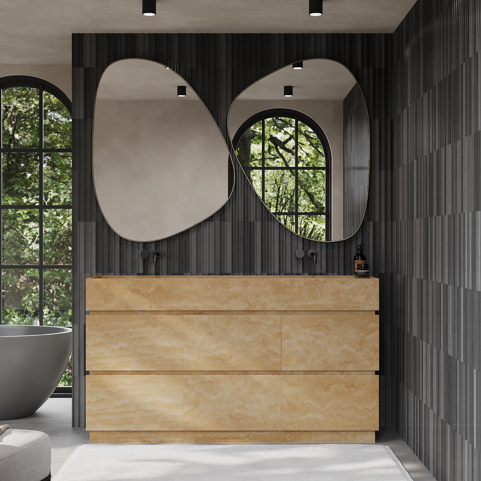 Valorizza il tuo bagno con il nostro lussuoso Orca Dual Basin Marble Bathroom Vanity, caratterizzato da un bellissimo marmo venato che aggiunge profondità e carattere all'estetica del tuo bagno. L'esterno è interamente realizzato in marmo pregiato,