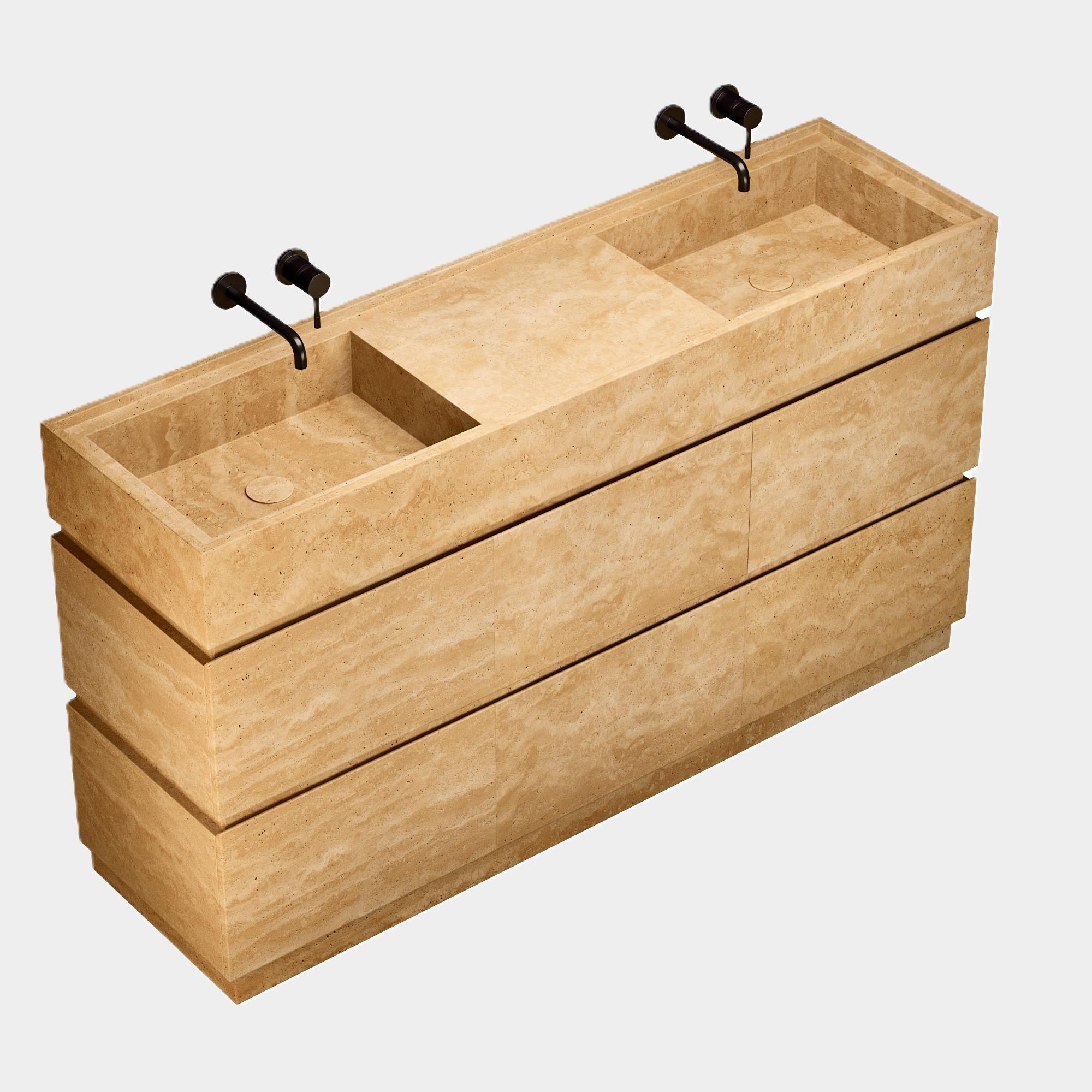 Portoghese Orca - Mobiletto da bagno a doppio lavabo in marmo - Travertino beige in vendita