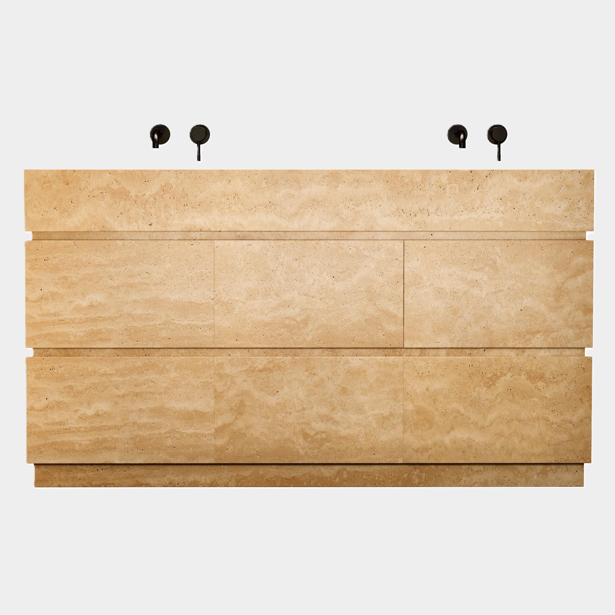Fatto a mano Orca - Mobiletto da bagno a doppio lavabo in marmo - Travertino beige in vendita