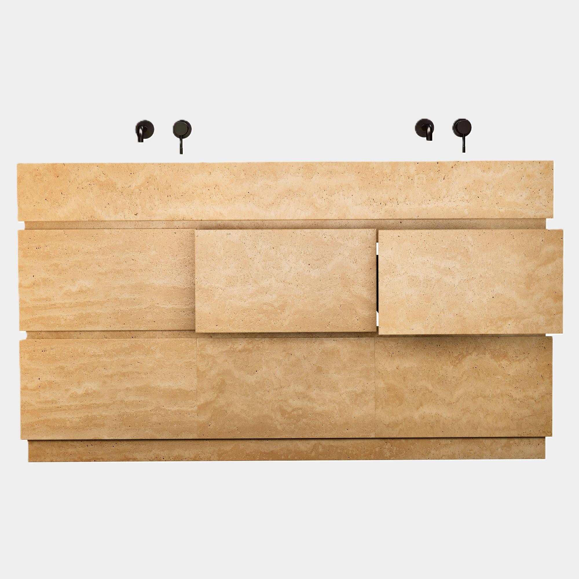 Marmo Orca - Mobiletto da bagno a doppio lavabo in marmo - Travertino beige in vendita