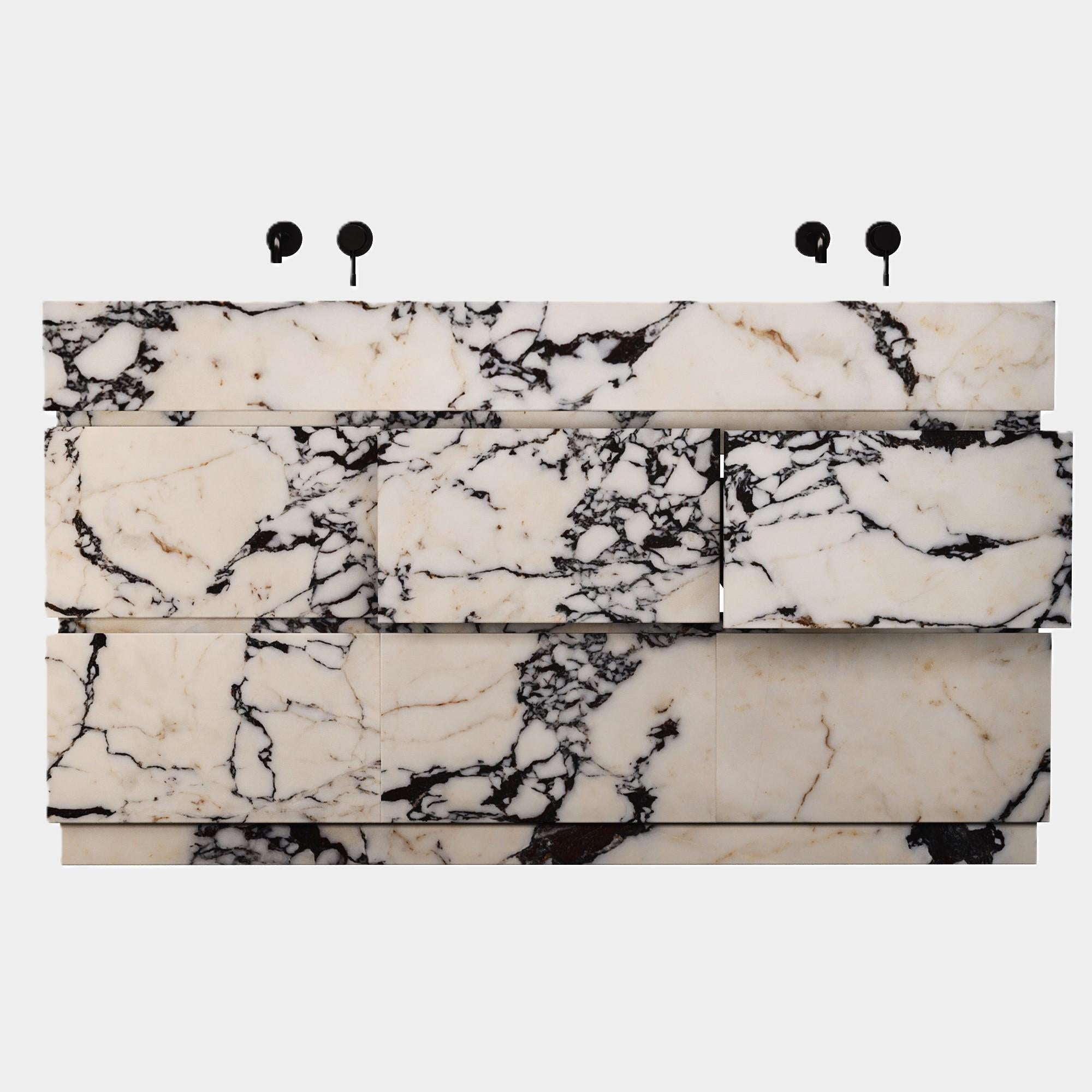 XXIe siècle et contemporain Coiffeuse de salle de bains Orca à double bassin en marbre Calacatta Viola en vente