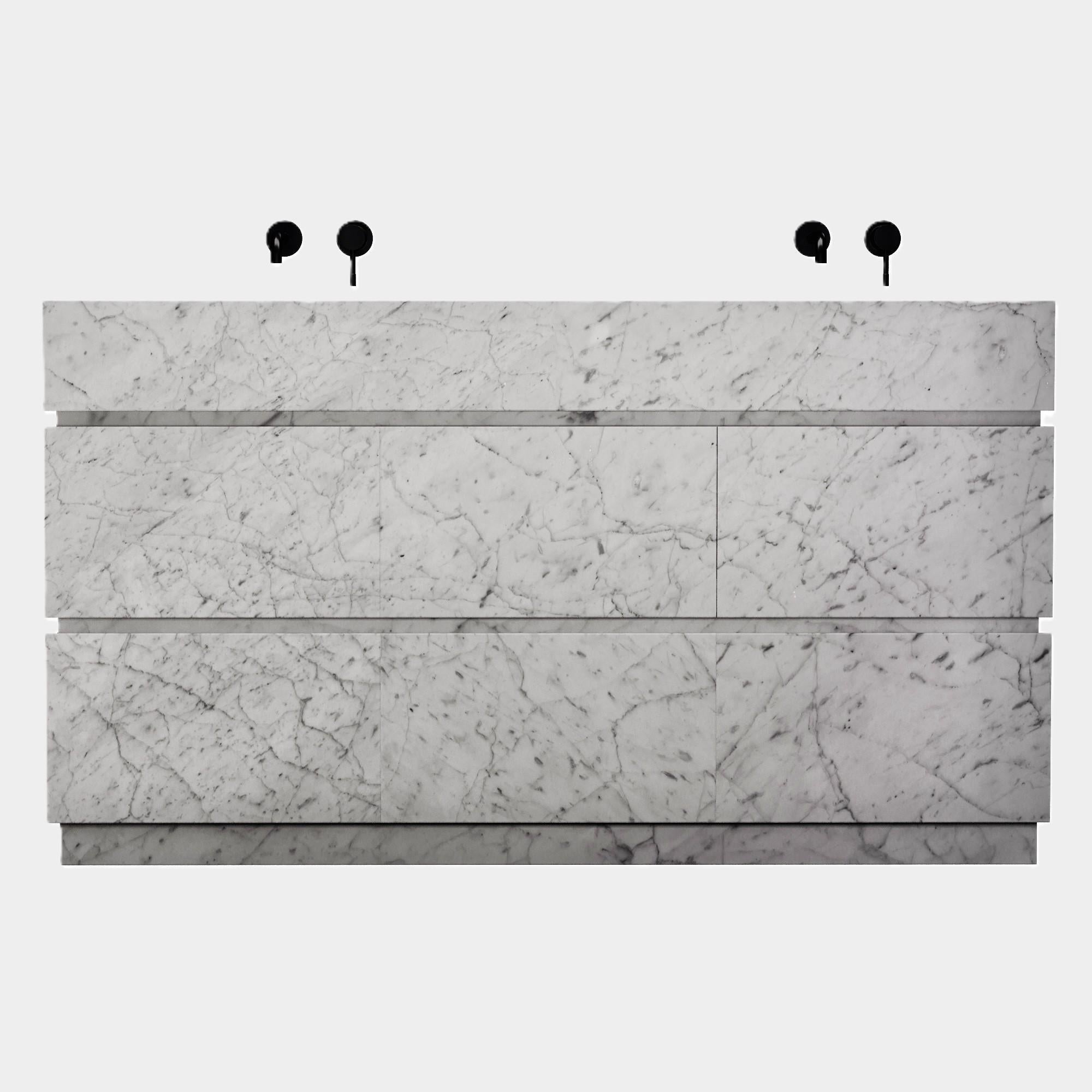 Orca - Double Basin Marmor-Badschminktisch für das Badezimmer - Weiß Carrara (Portugiesisch) im Angebot