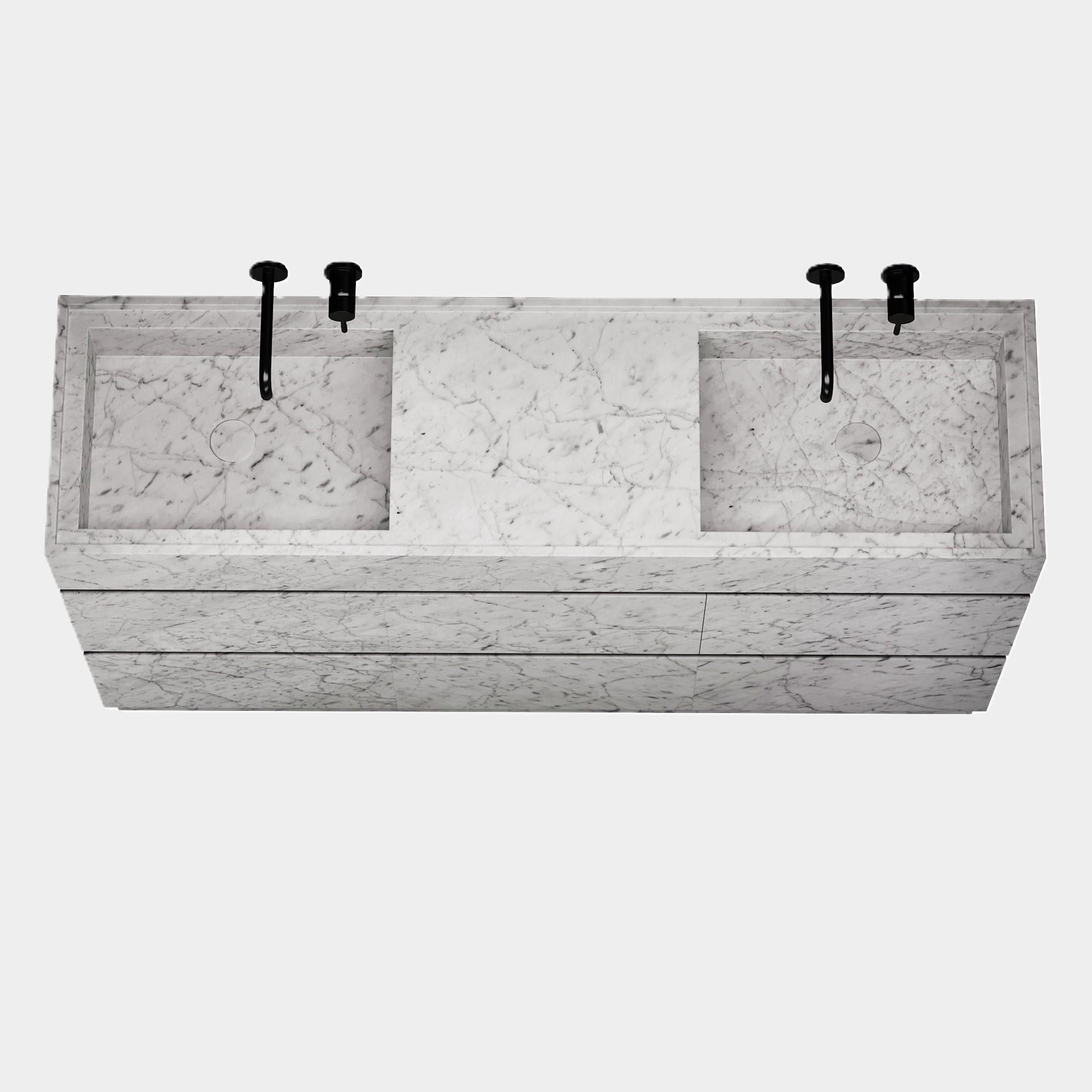 Orca - Double Basin Marmor-Badschminktisch für das Badezimmer - Weiß Carrara (Handgefertigt) im Angebot