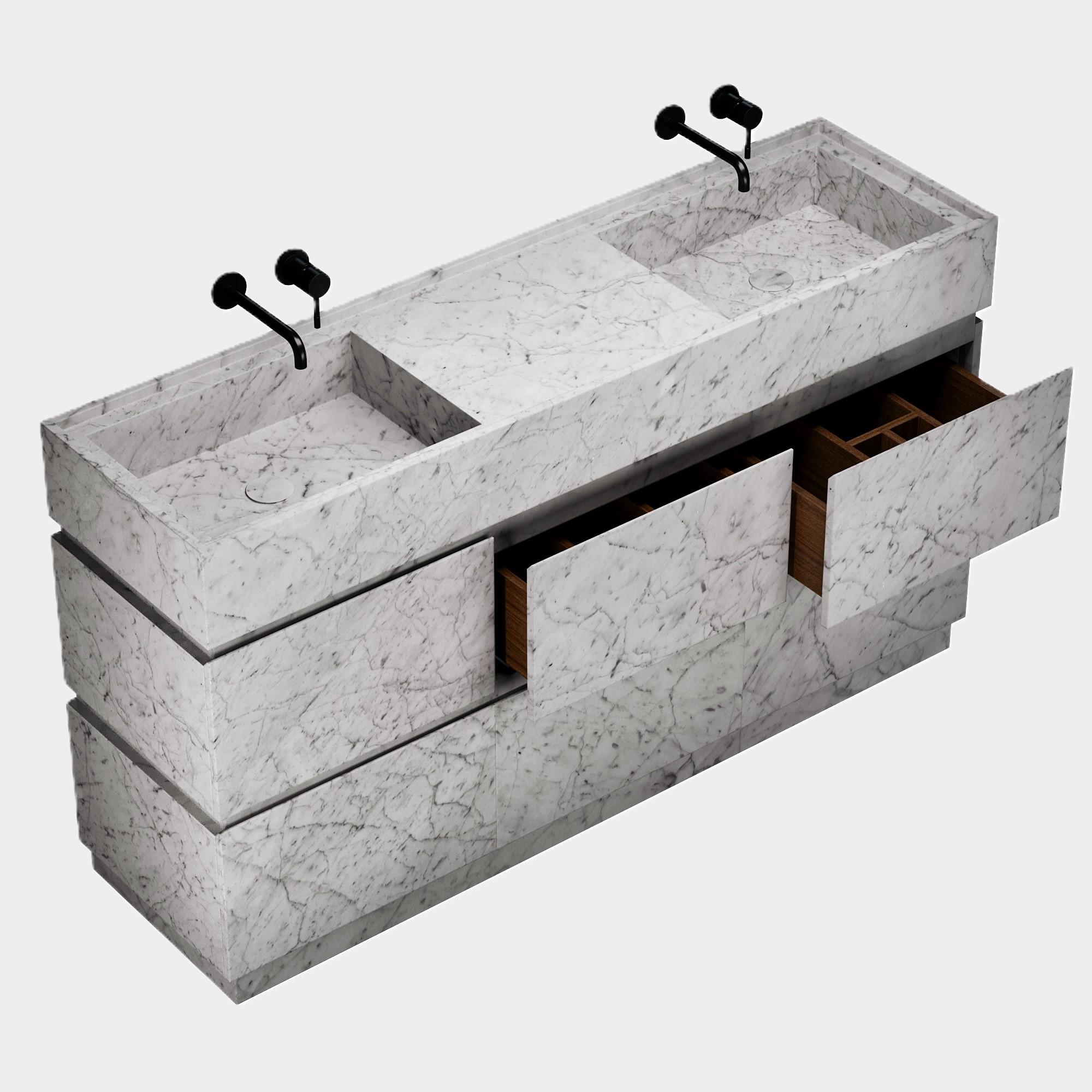 Orca - Double Basin Marmor-Badschminktisch für das Badezimmer - Weiß Carrara im Zustand „Neu“ im Angebot in Lisbon, PT