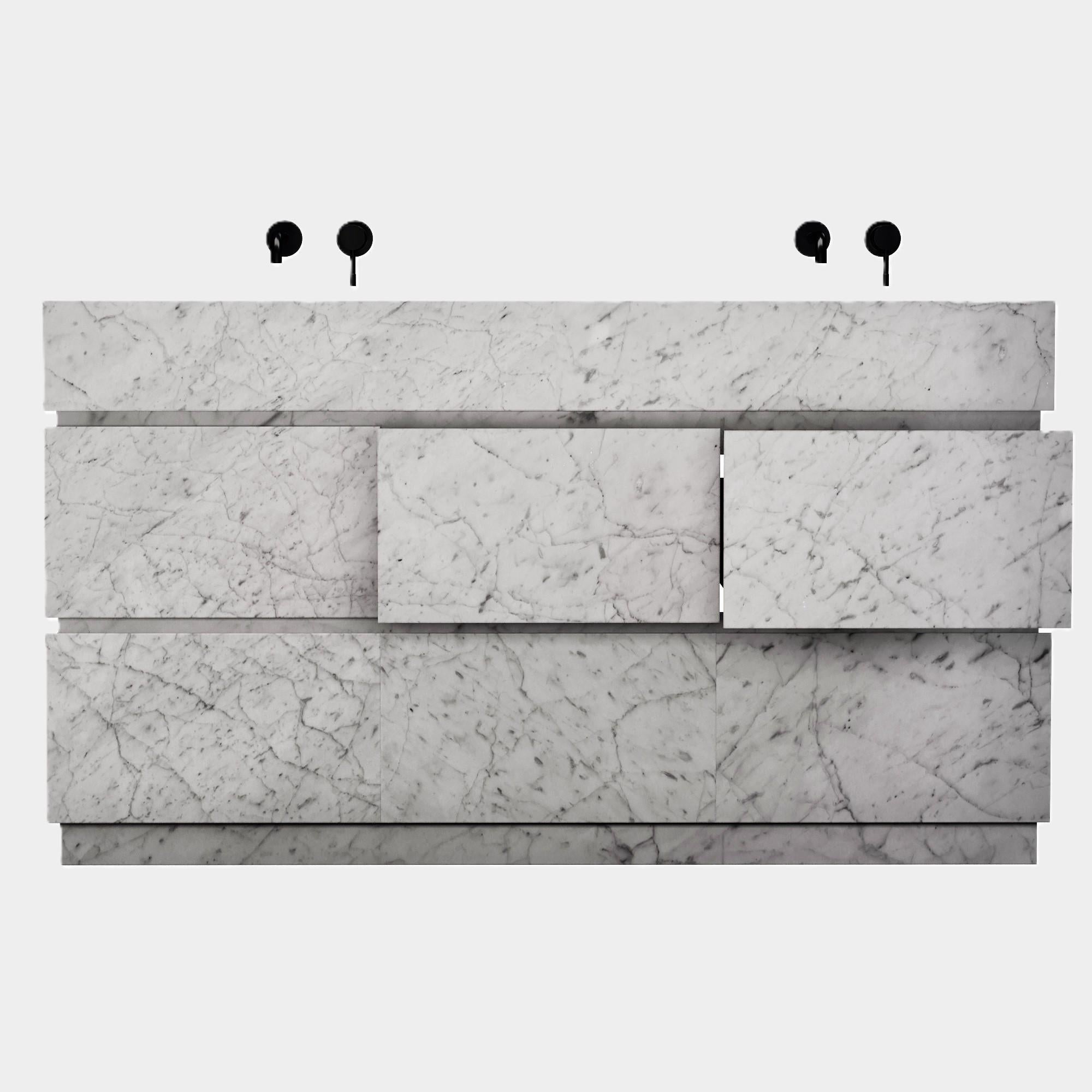 Orca - Double Basin Marmor-Badschminktisch für das Badezimmer - Weiß Carrara (21. Jahrhundert und zeitgenössisch) im Angebot