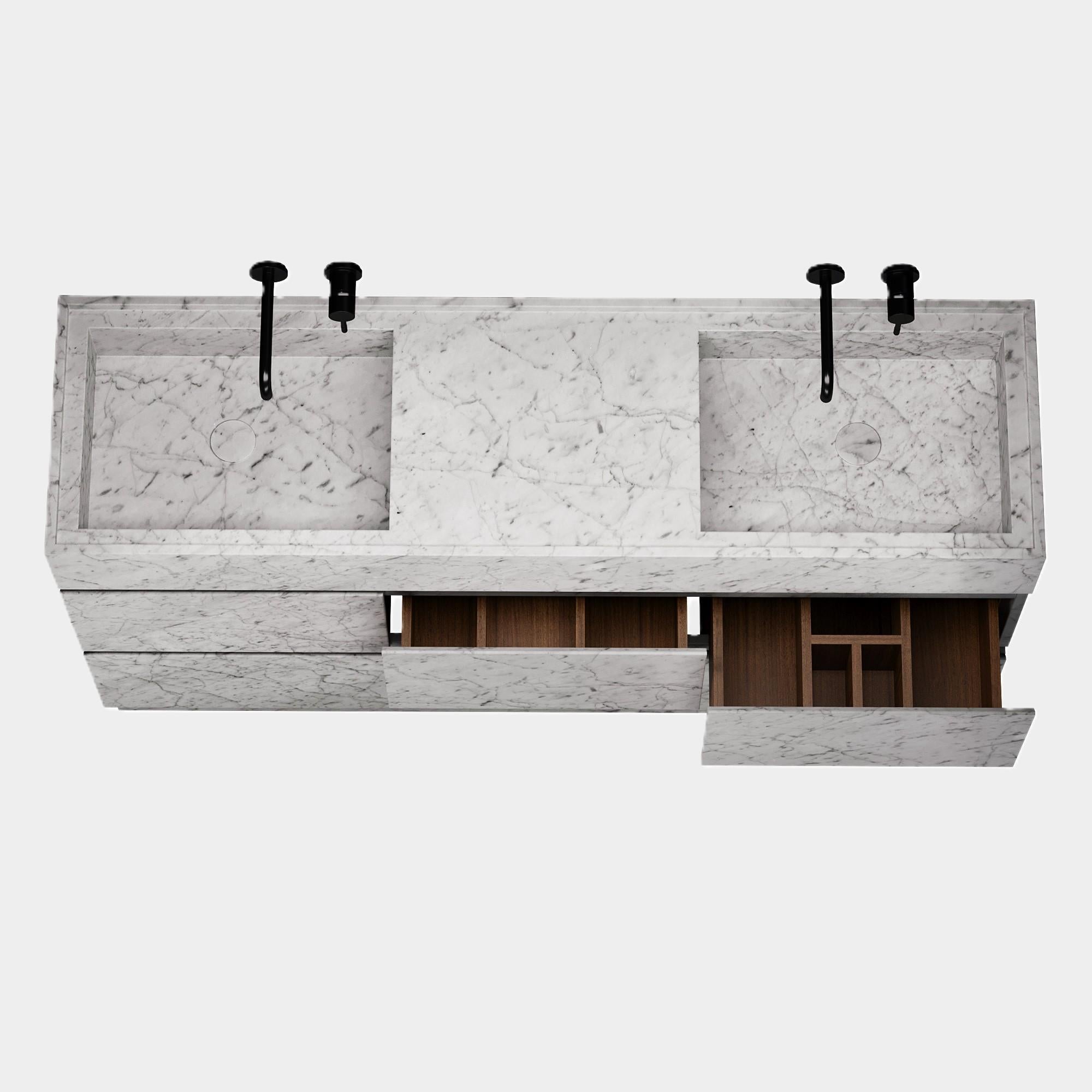 Orca - Double Basin Marmor-Badschminktisch für das Badezimmer - Weiß Carrara im Angebot 1