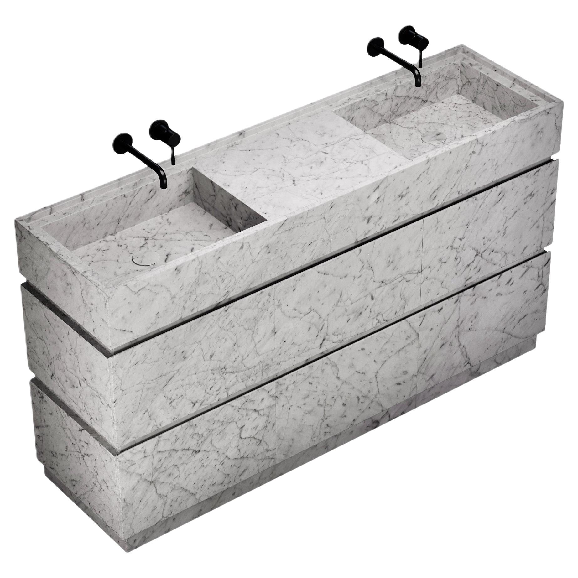 Orca - Mueble de baño de mármol con doble lavabo - Blanco Carrara