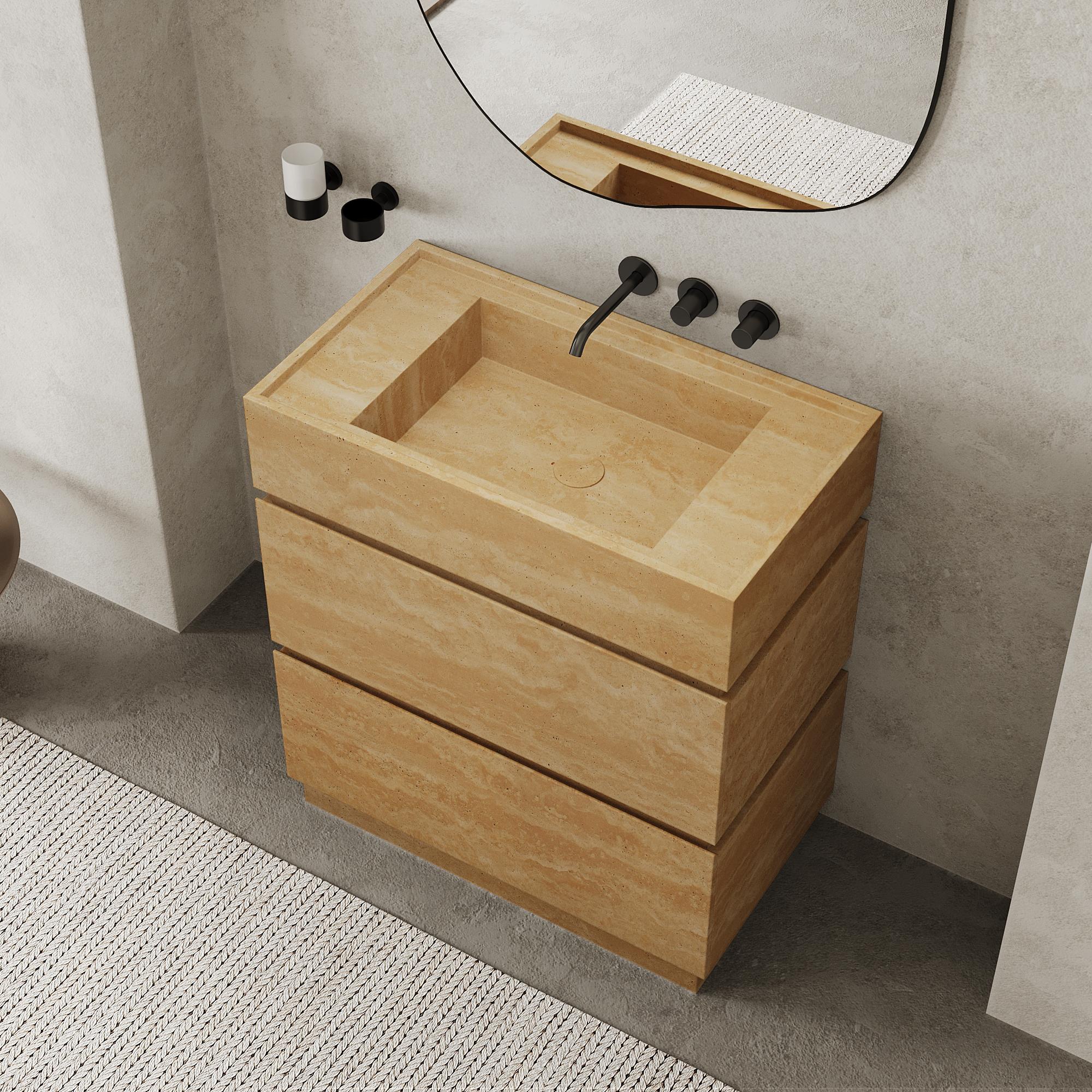 Hand-Crafted Orca - Marble Bathroom Vanity - Beige Travertine - Large For Sale