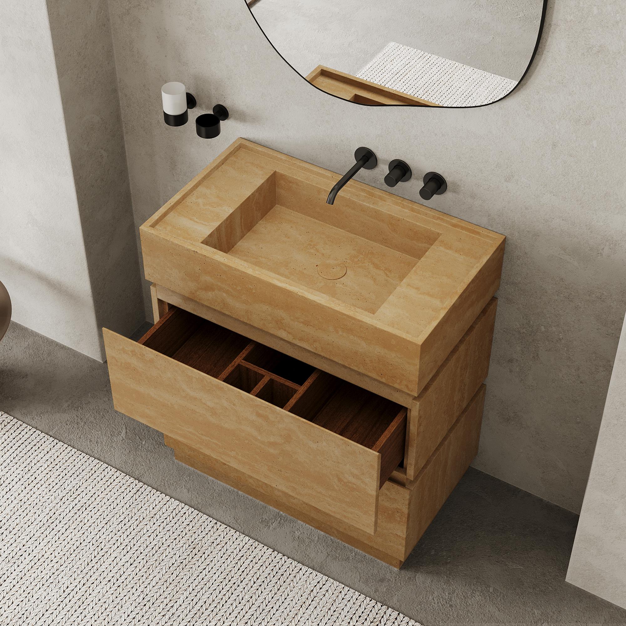 Orca - Marble Bathroom Vanity - Beige Travertine - Large In New Condition For Sale In Lisbon, PT