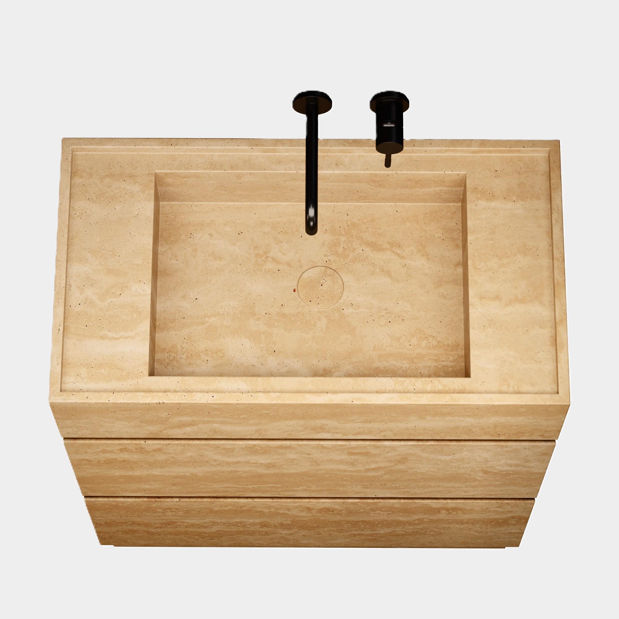 Orca - Marmor-Schminktisch für das Badezimmer - Beige Travertin - Medium im Zustand „Neu“ im Angebot in Montelavar, Lisboa