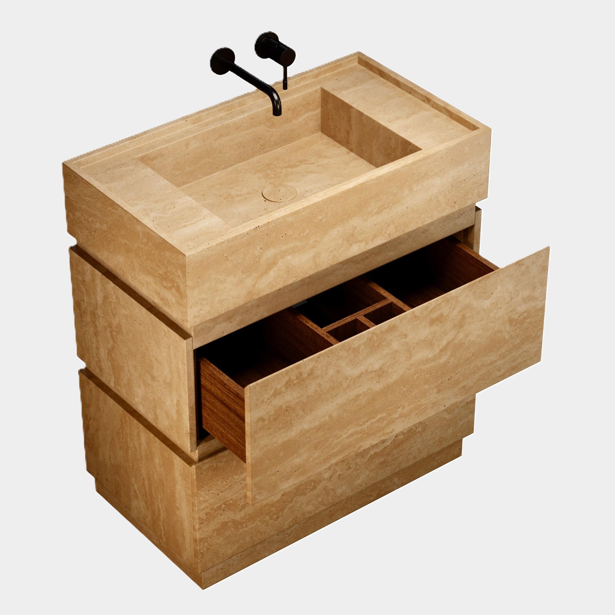 Orca - Marmor-Schminktisch für das Badezimmer - Beige Travertin - Medium (21. Jahrhundert und zeitgenössisch) im Angebot