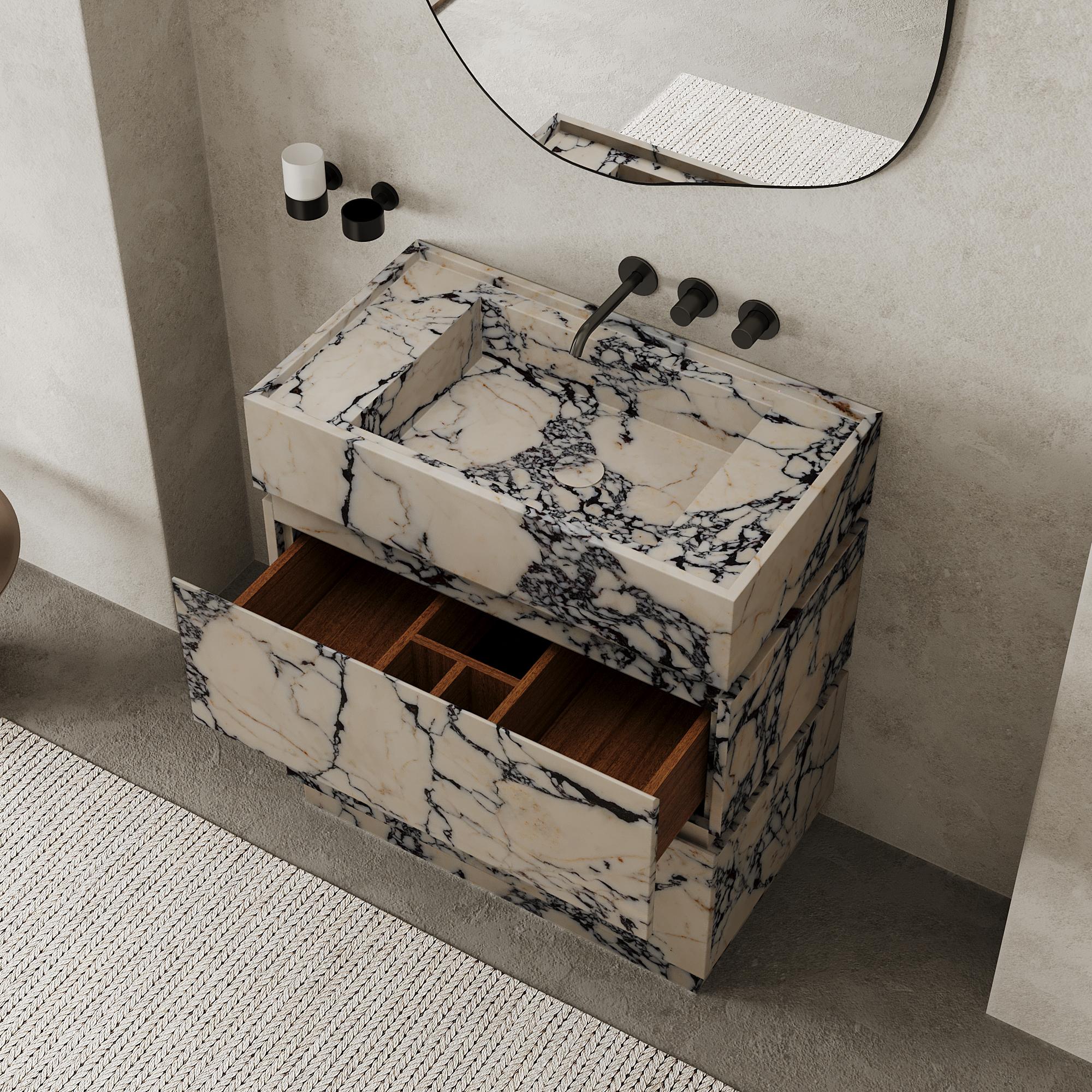 Scandinave moderne Vanity de salle de bains Orca - Calacatta Viola - Large en vente