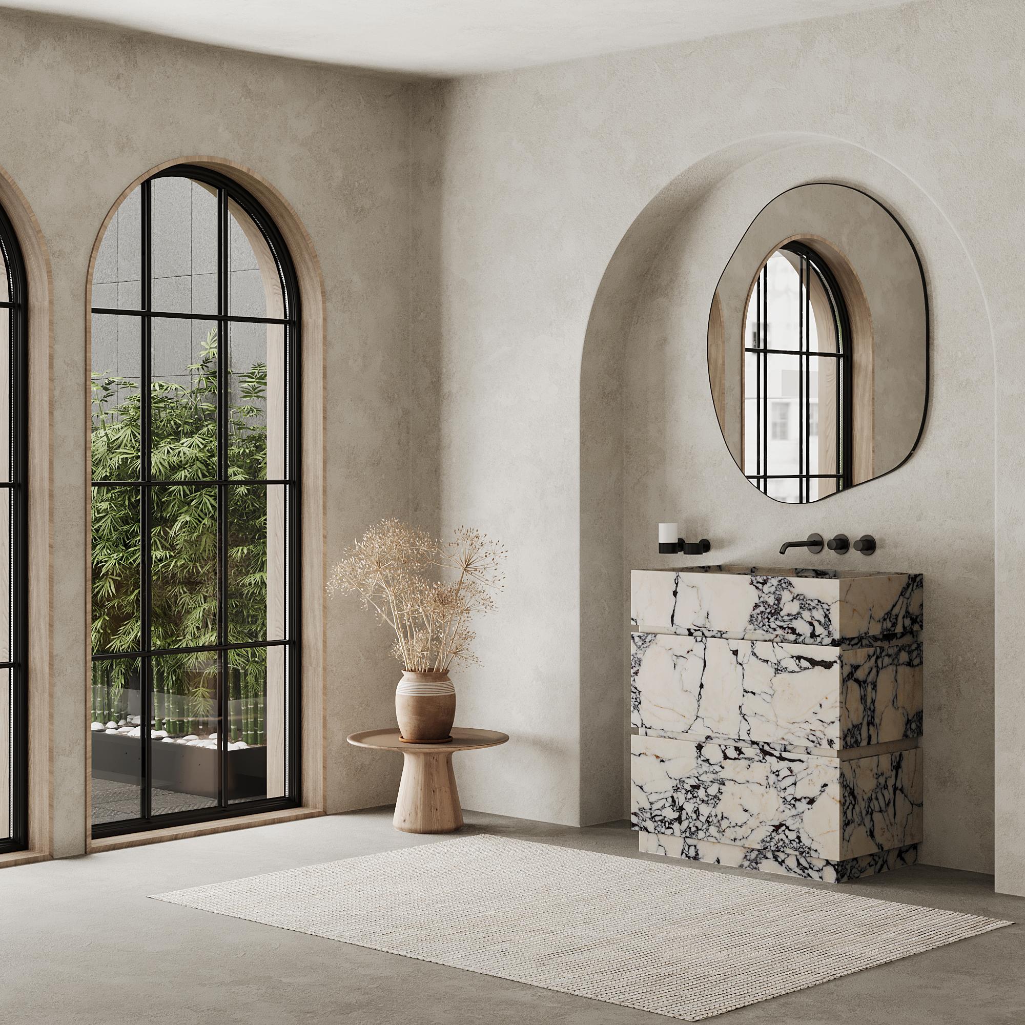 Améliorez votre salle de bain avec notre luxueux meuble-lavabo en marbre Orca, qui présente un magnifique marbre veiné qui ajoute de la profondeur et du caractère à l'esthétique de votre salle de bain. L'extérieur est entièrement fabriqué en marbre