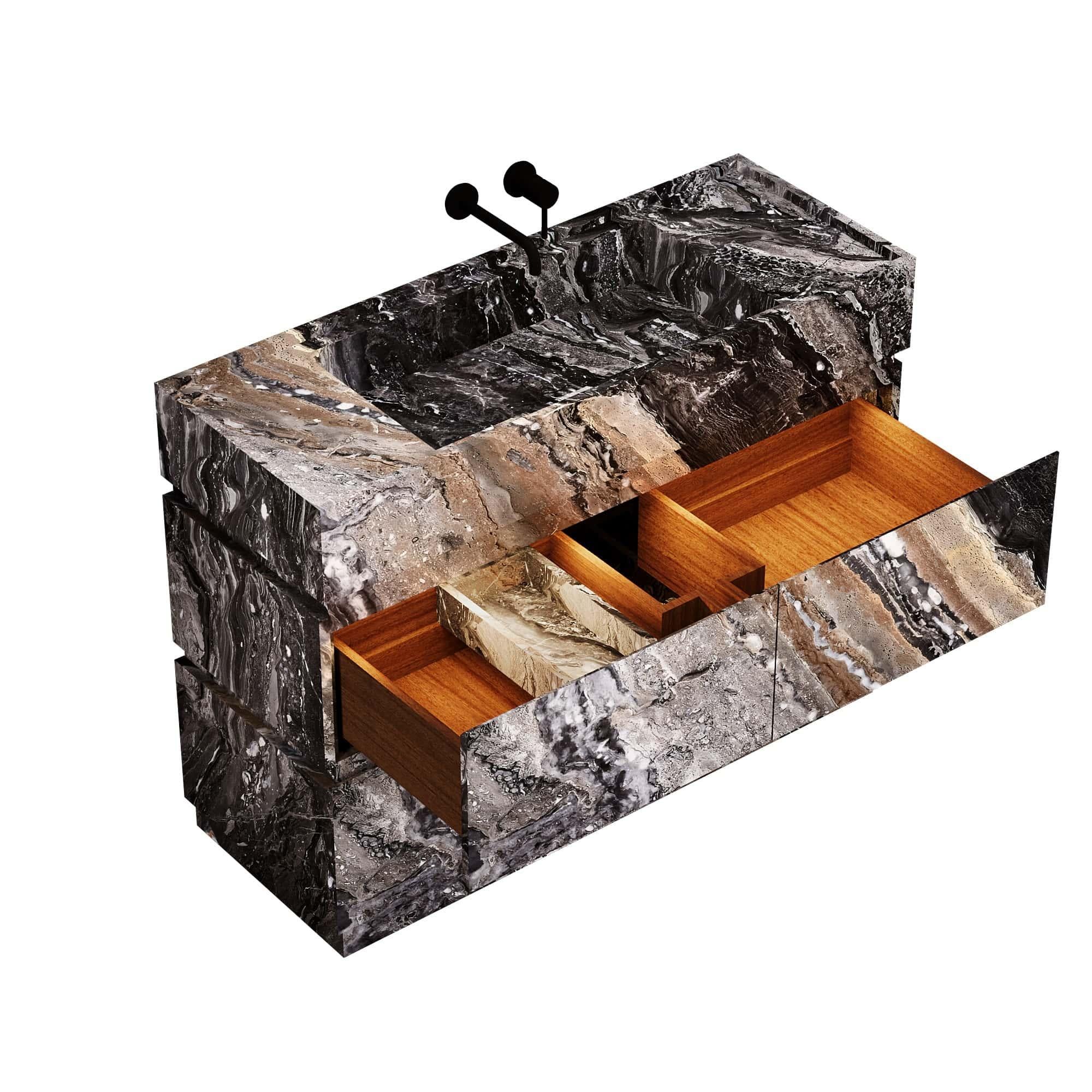 Orca – Marmor-Badschminktisch für das Badezimmer – Grau Galaxy – Groß (Portugiesisch) im Angebot