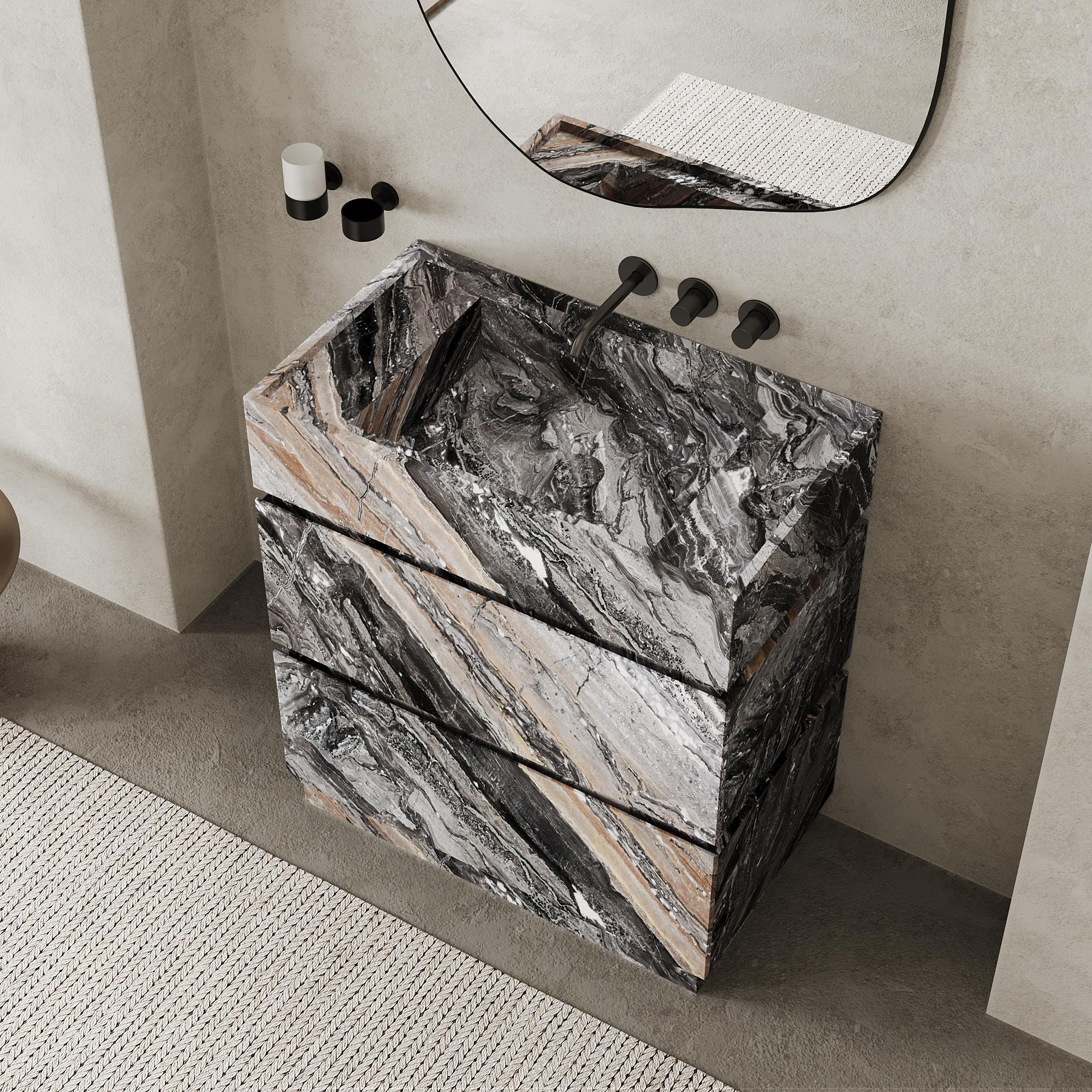 Orca – Marmor-Badschminktisch für das Badezimmer – Grau Galaxy – Medium (Skandinavische Moderne) im Angebot