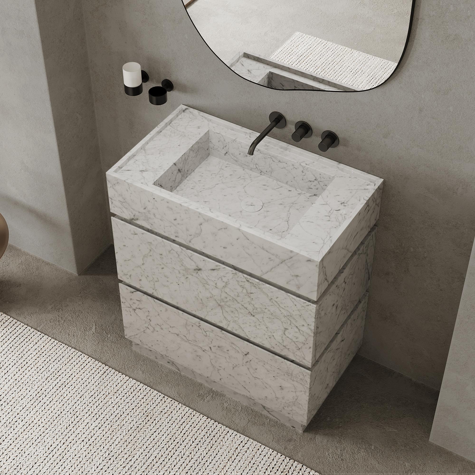 Orca - Mueble de Baño de Mármol - Blanco Carrara - Grande Escandinavo moderno en venta